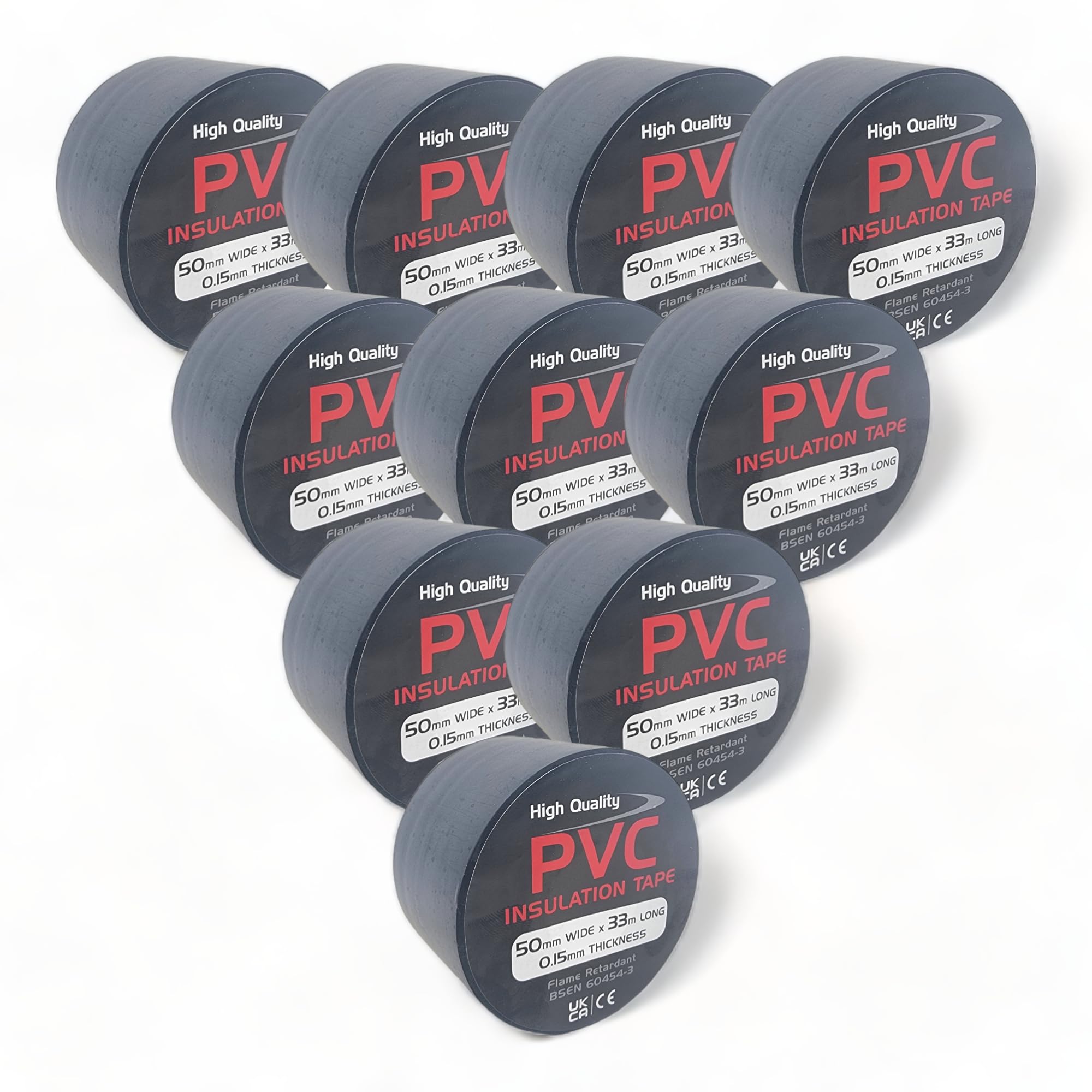 10 Rolls of Black PVC Electrical Insulation Tape, 33m Long x 50mm Wide, Adhesive Insulating Tape for Protecting Electrical Wires