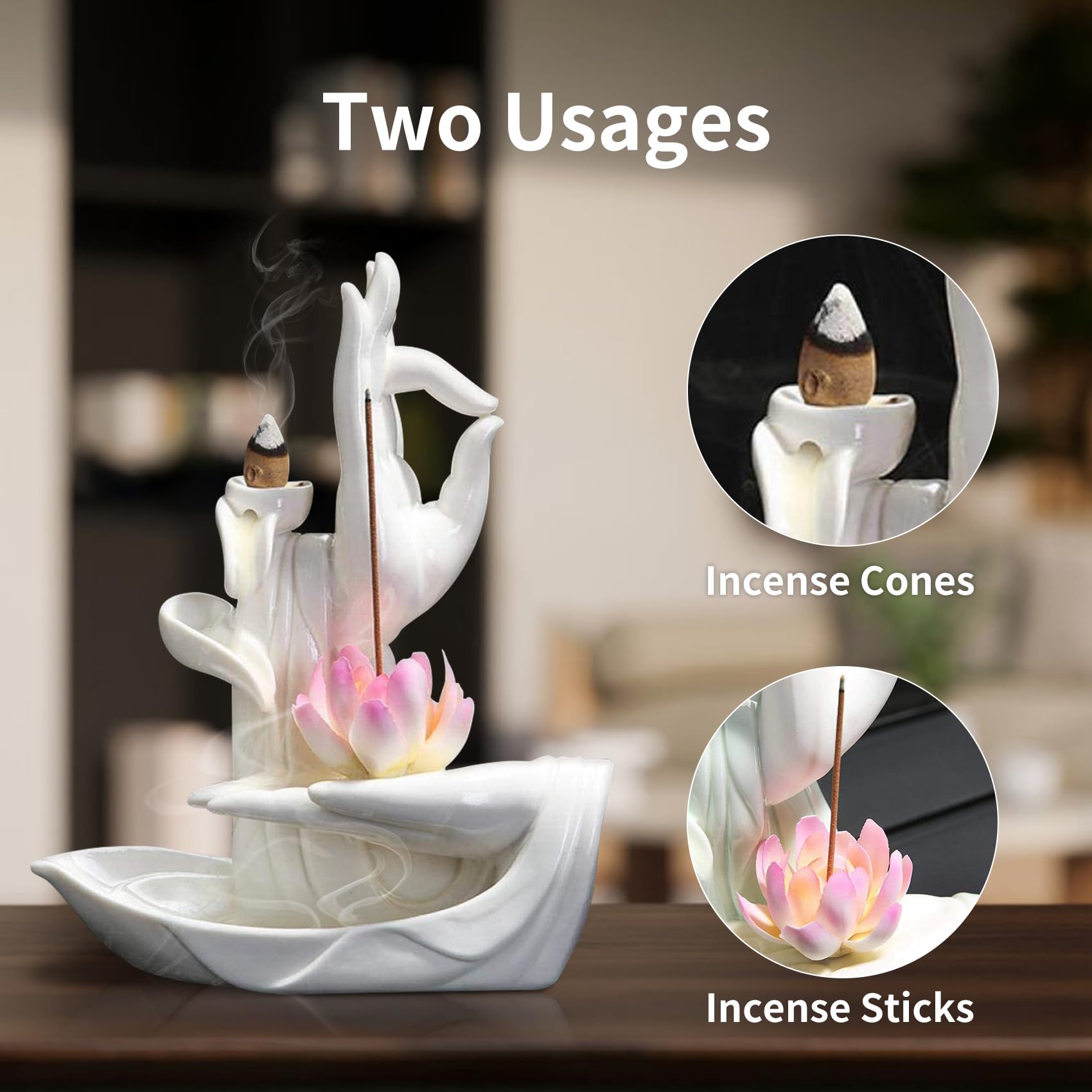 Bruciatore Incenso A Cascata Riflusso Loto Rosa Con 20 Coni E Accessori | XUDREZ | Decorazione Casa In Ceramica Per Relax E Meditazione - 2