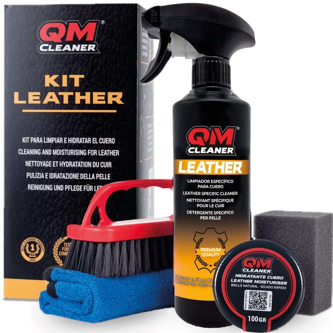 QM Cleaner Nettoyage et hydratation du Cuir. Entretien et Nettoyage des revêtements de Voiture, des fauteuils de canapé en Cuir. Nettoie et Hydrate (Kit)