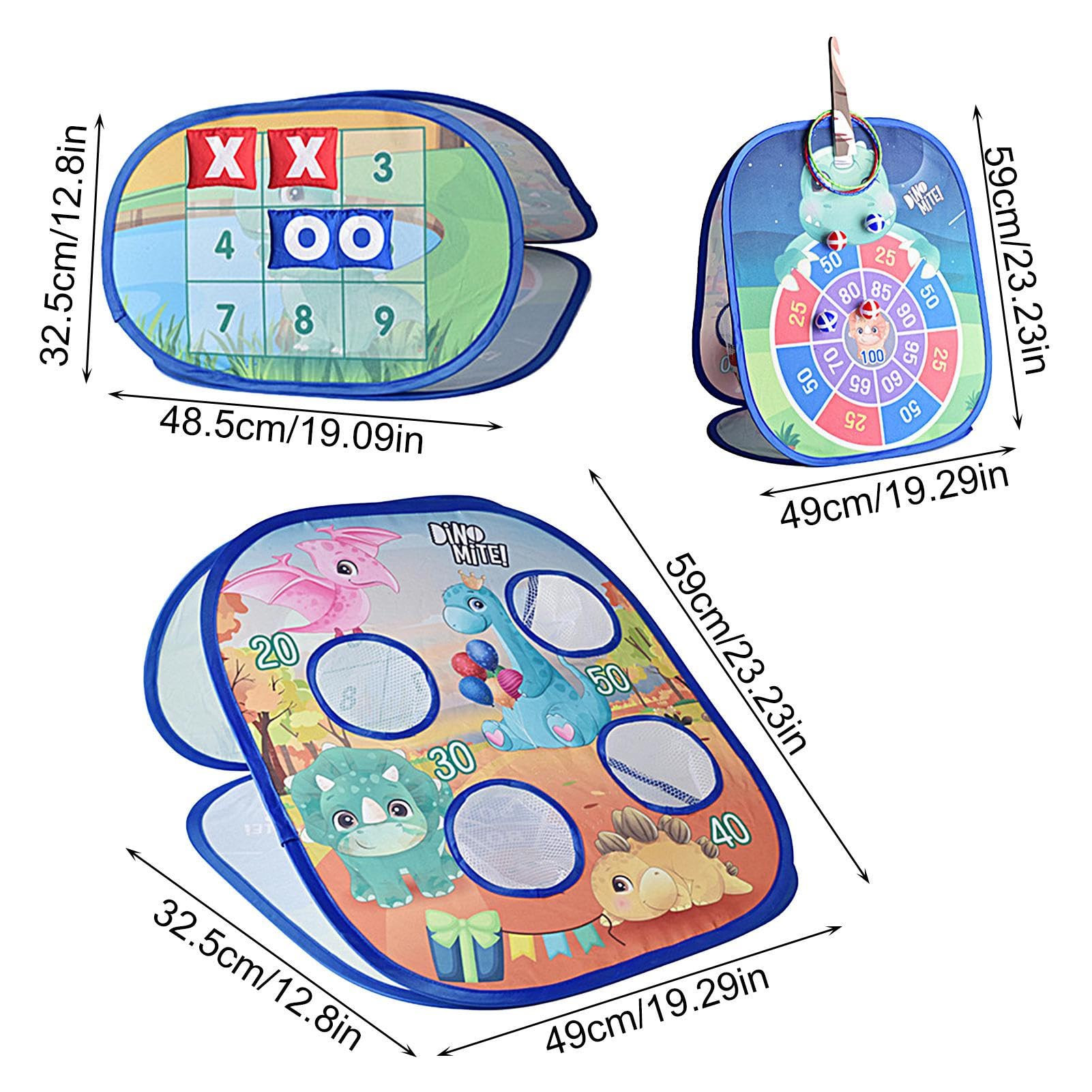 Gioco Di Lancio 5 In 1 Per Bambini - Con Bersaglio Dinosauri O Unicorno, Sacchetti, Freccette E Anelli, Ideale Per Esterno E Feste - Foto 6