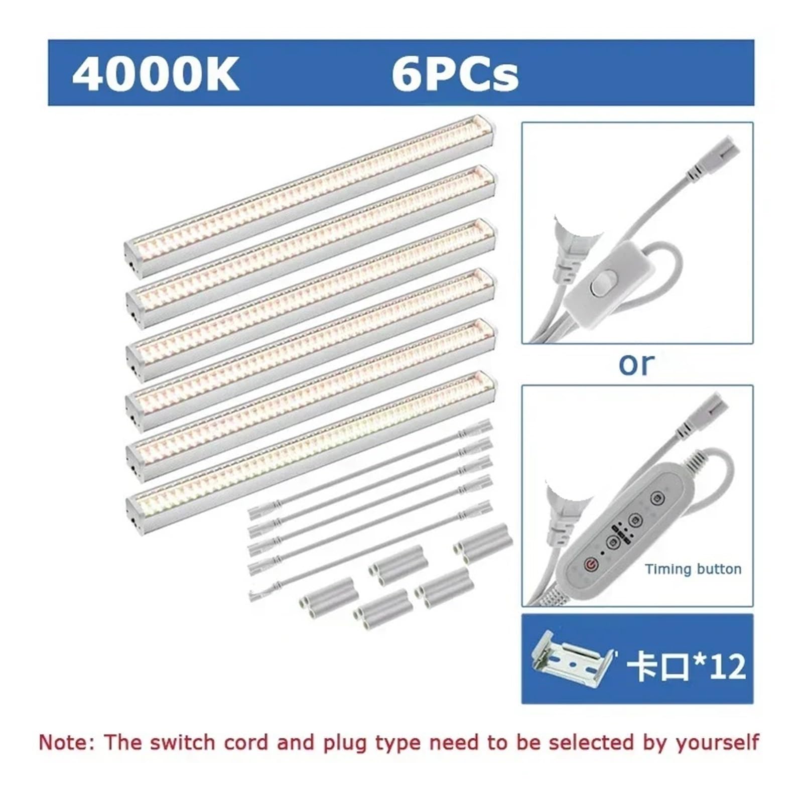 Lámpara de Cultivo, Luces LED de Cultivo de Espectro Completo for Plantas de Invernadero, lámparas de Cultivo sin Suelo, Flores Vegetales, luz de Relleno, 1/2/4/6 Uds.(4000K-6PC)