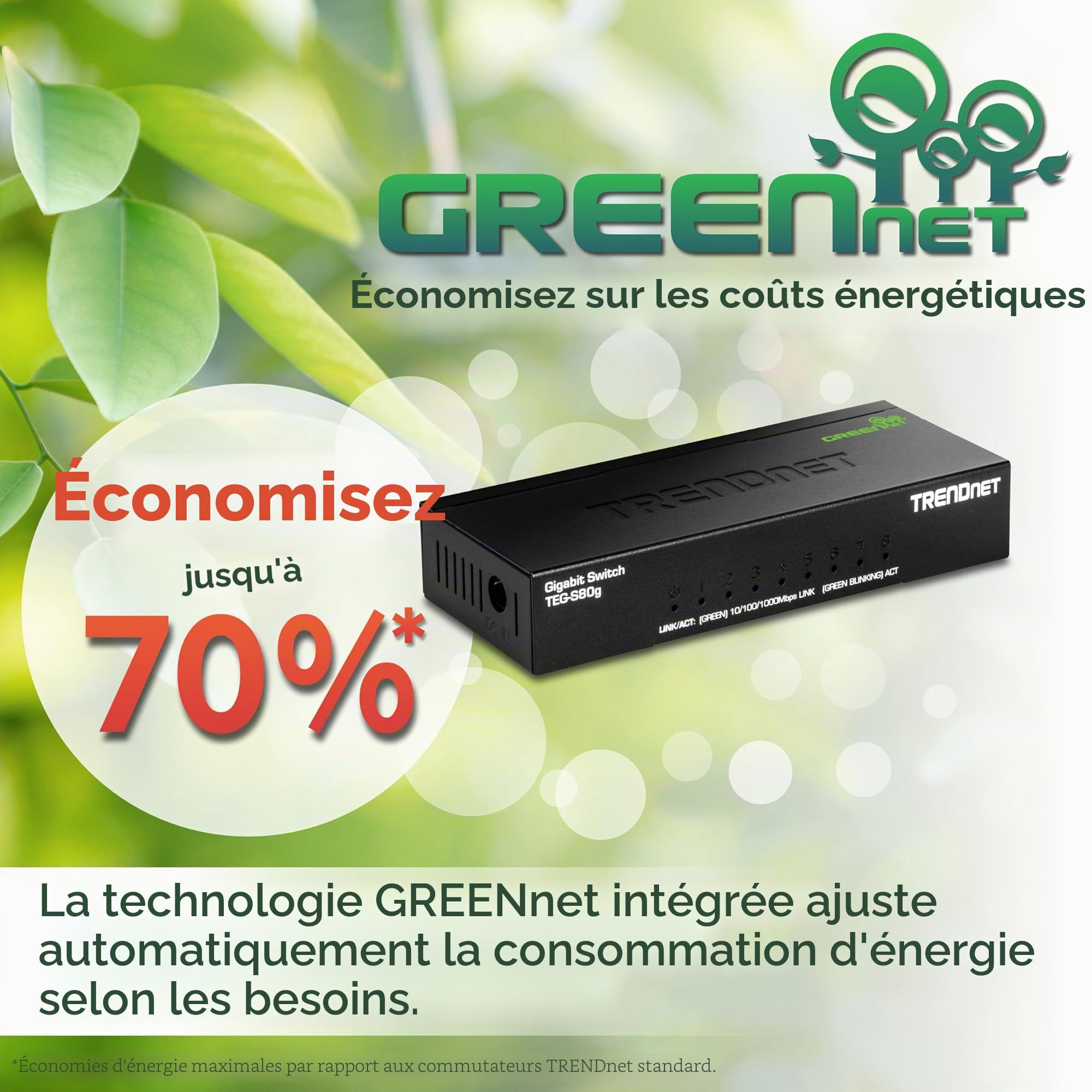 TRENDnet - Switch Greennet Gigabit à 8 Ports, TEG-S80G