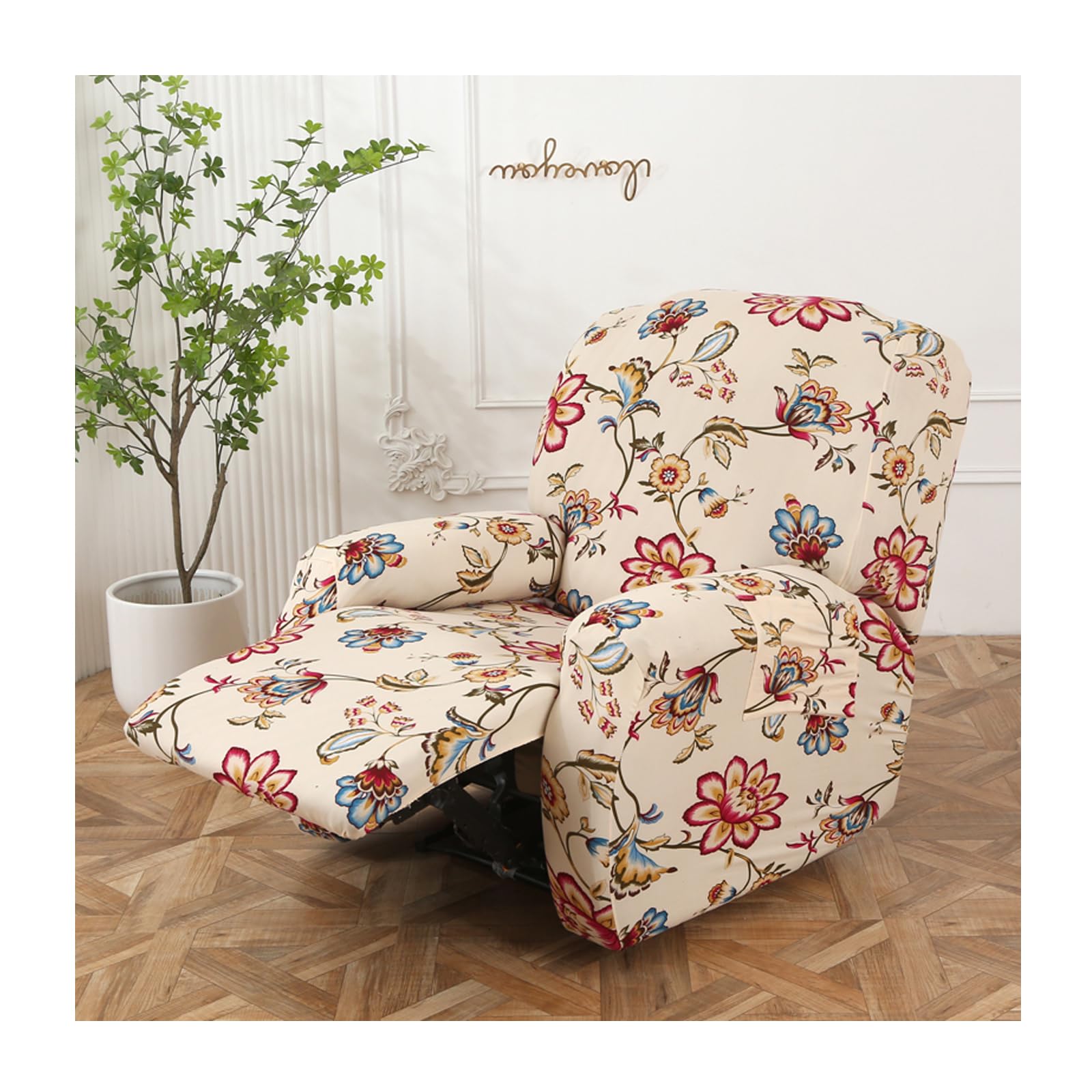 HYPIQQ Stretch Recliner Cover Recliner Couch Cover Floral Pattern Recliner Chair Covers Slip Covers for Reclining Sofas with Elastic Bottom,Pattern 06,1 Seat