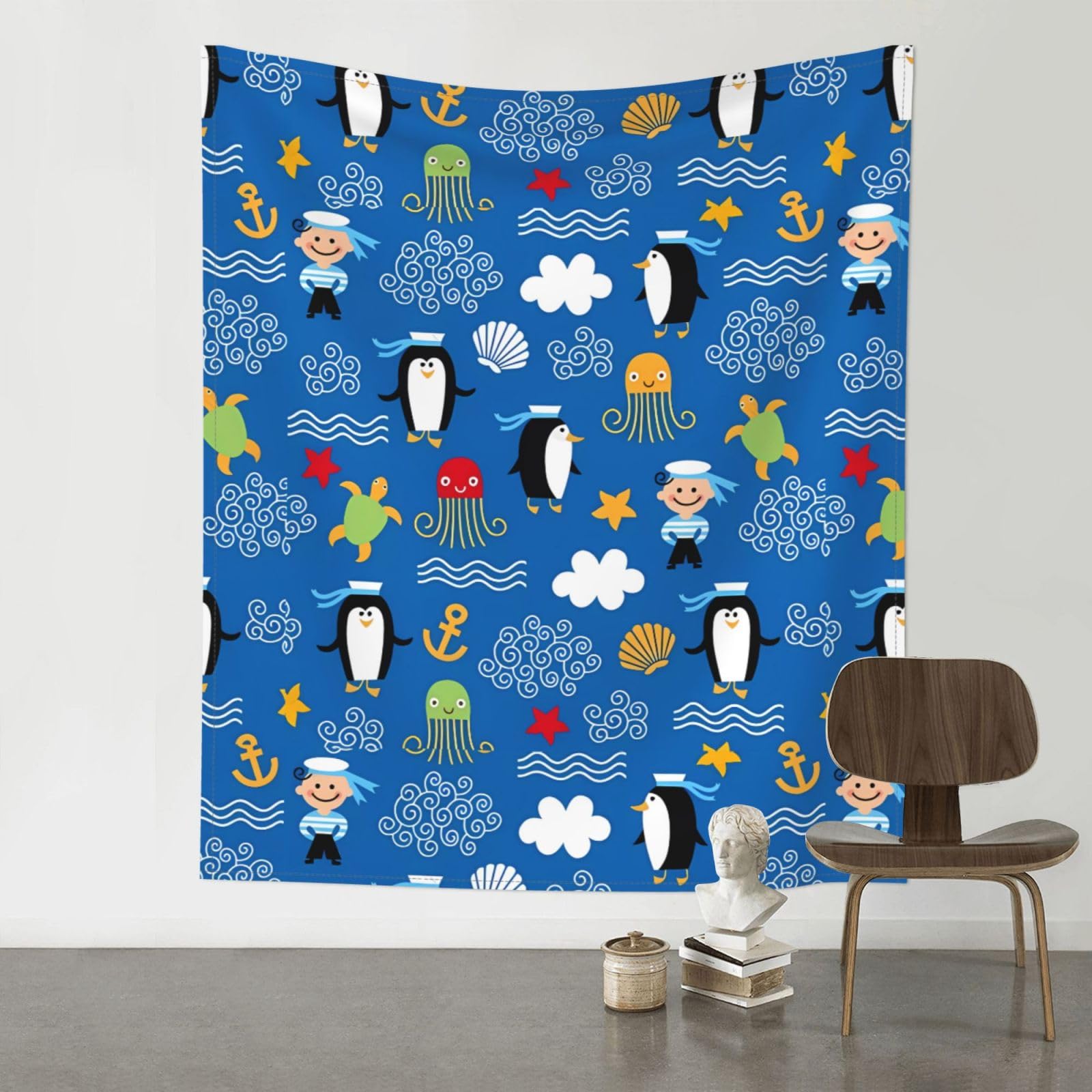 YYHWHJDE Penguin Turtle Prints 60x51in Wall Tapestry – Boho Decor Throw Blanket for Bedroom, Dorm, Beach Cover, Picnic & More