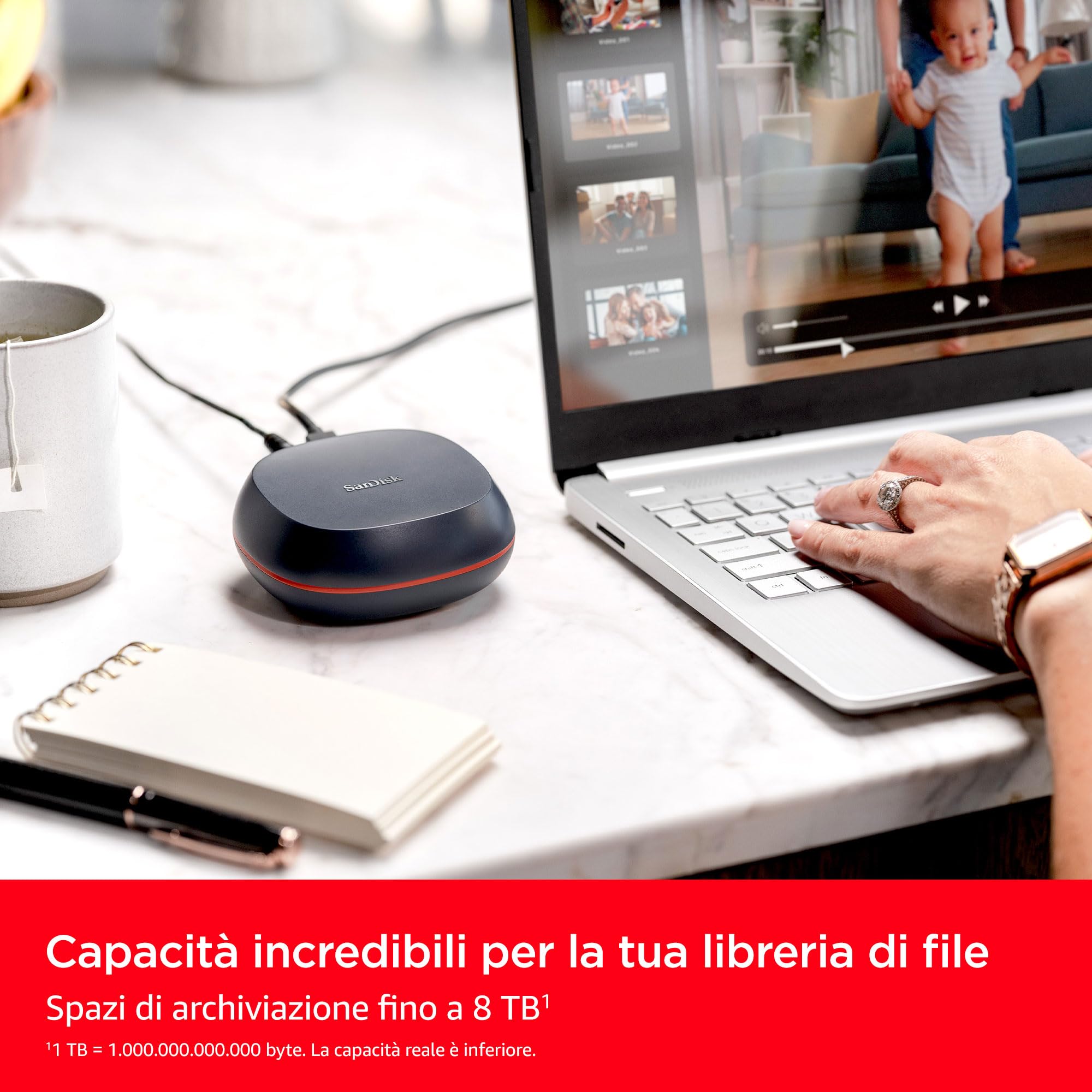 SanDisk Desk Drive SSD 8TB Desktop SSD Esterno compatibile con Windows e Mac backup automatici velocità fino a 1000 MB/s Unità a Stato Solido ad Alta Capacità Formattato exFATUSB-C USB 3.2 Gen 2