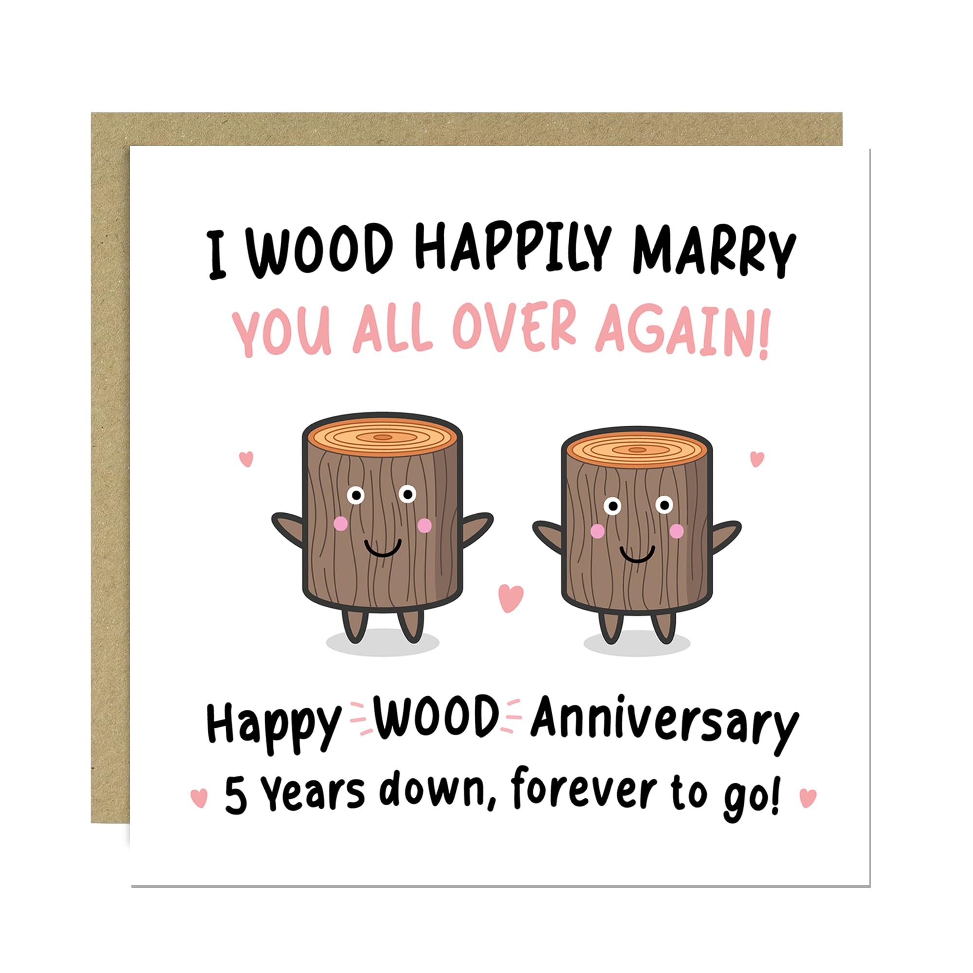 RED OCEAN Funny Wood Anniversary Card For Husband Wife 5th Anniversary Card Fifth Anniversary For Him 5th Anniversary For Her With Envelope
