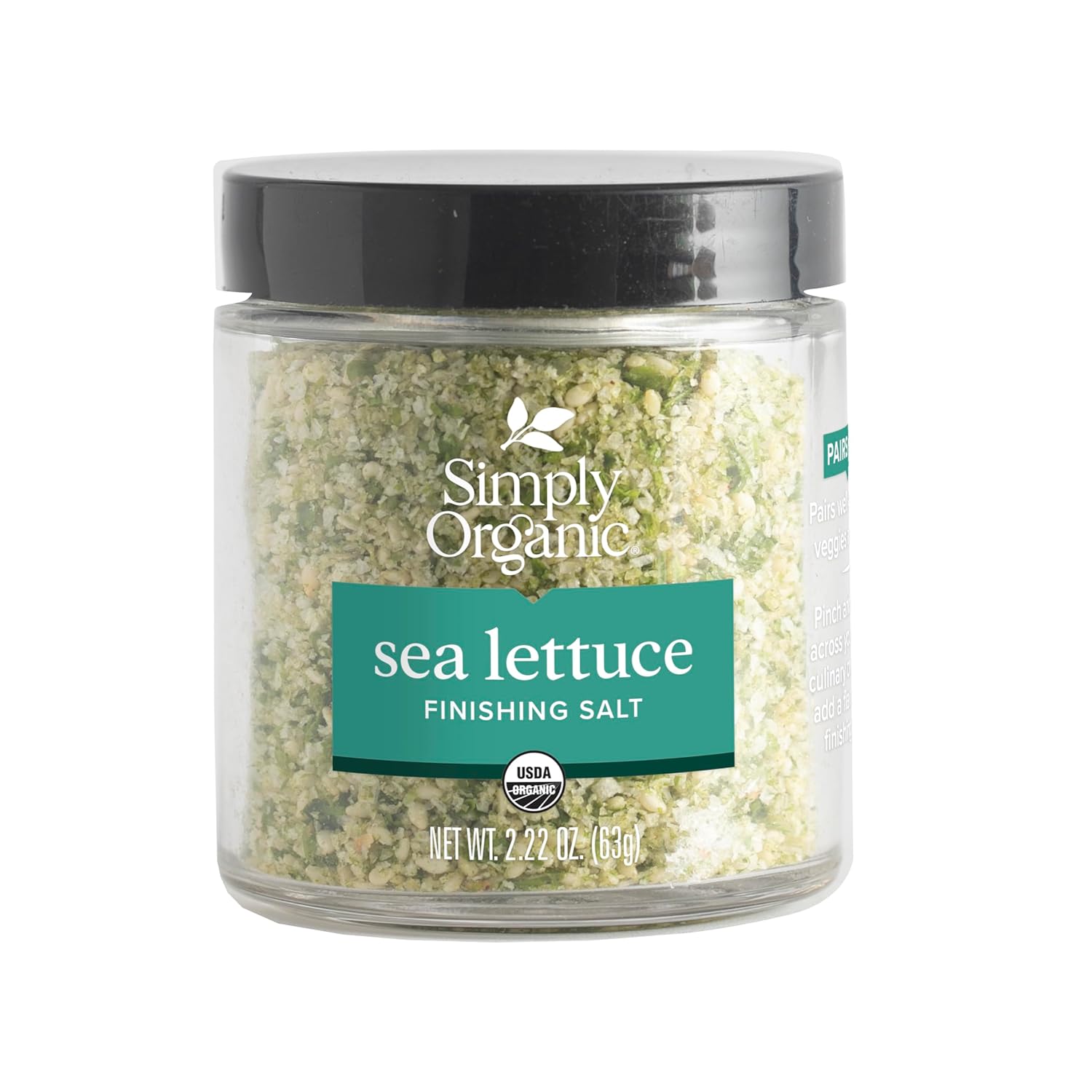 Simply Organic Sea Lettuce Finishing Salt - Organic Umami Blend with Earthy Notes for Rice, Noodles & Tomato Dishes, 2.22 oz