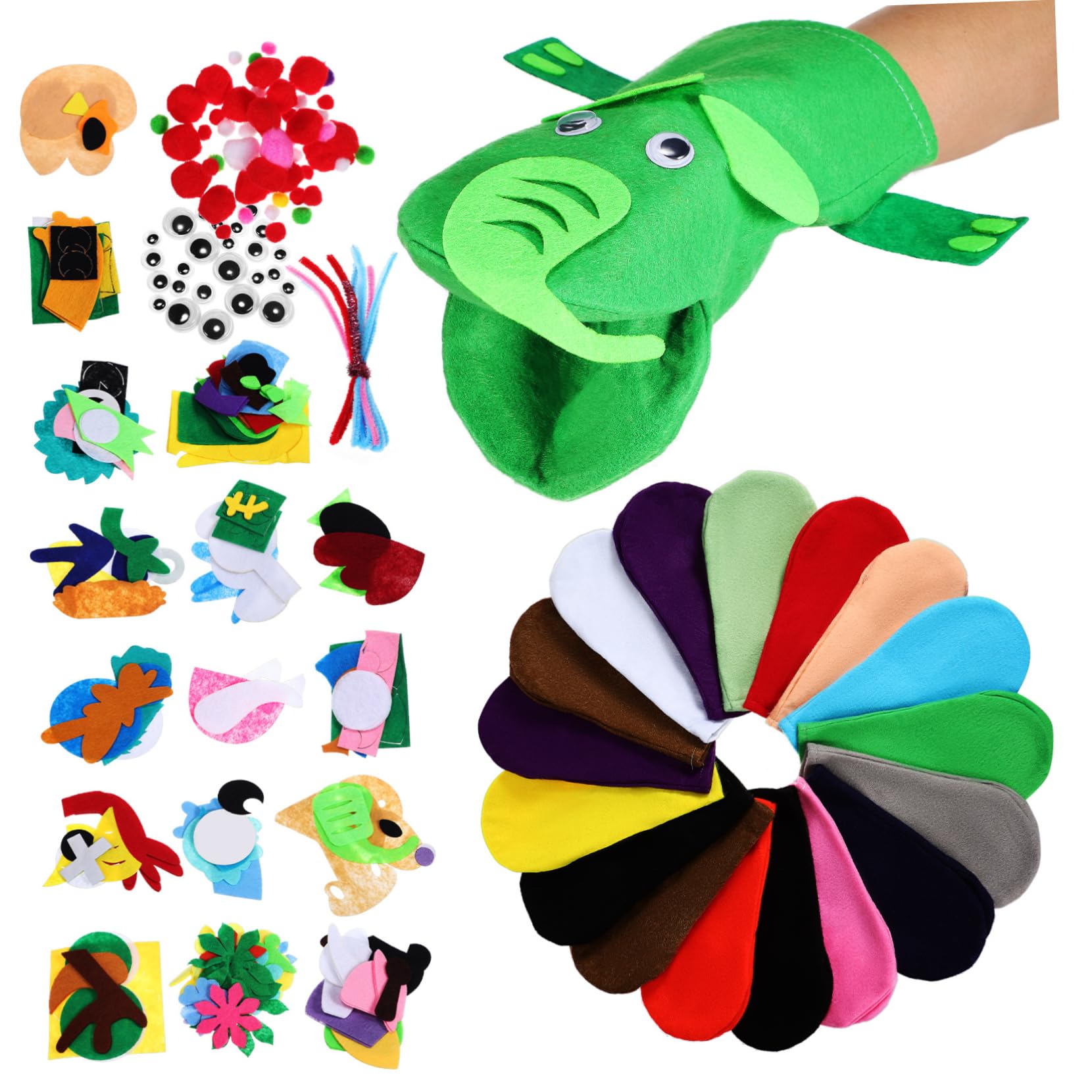 WHAMVOX Hand Puppet Making Kit DIY Puppet Show Kit Felt Craft Set for Boys and Girls 50 Pieces Variety of Patterns Colors for Role Play