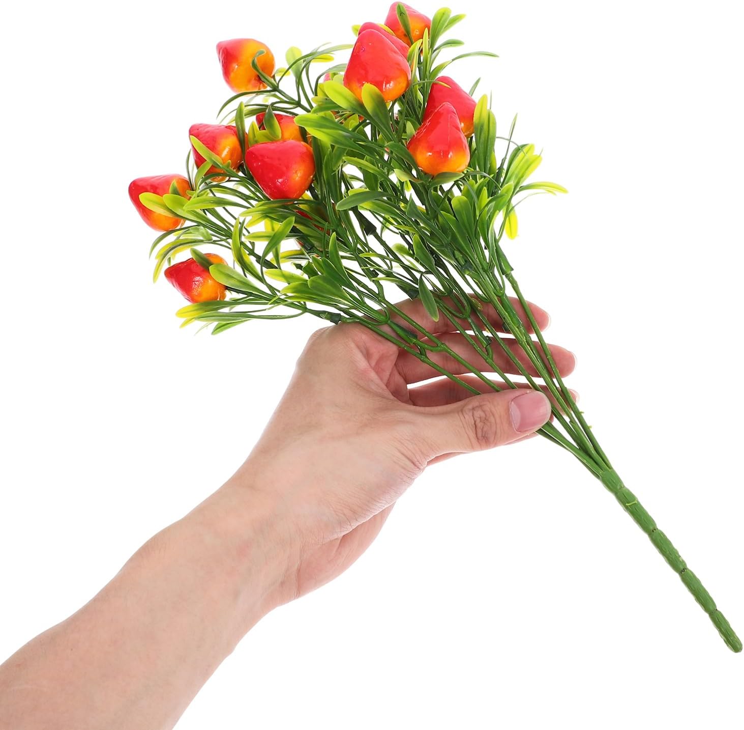 DOITOOL 10Pcs Artificial Strawberry Branch Fake Stem Simulated Strawberry Plant Decor Flower Bouquet Faux Strawberries Arrangement for Home Indoor Table Decor Realistic Fake Fruit Stems