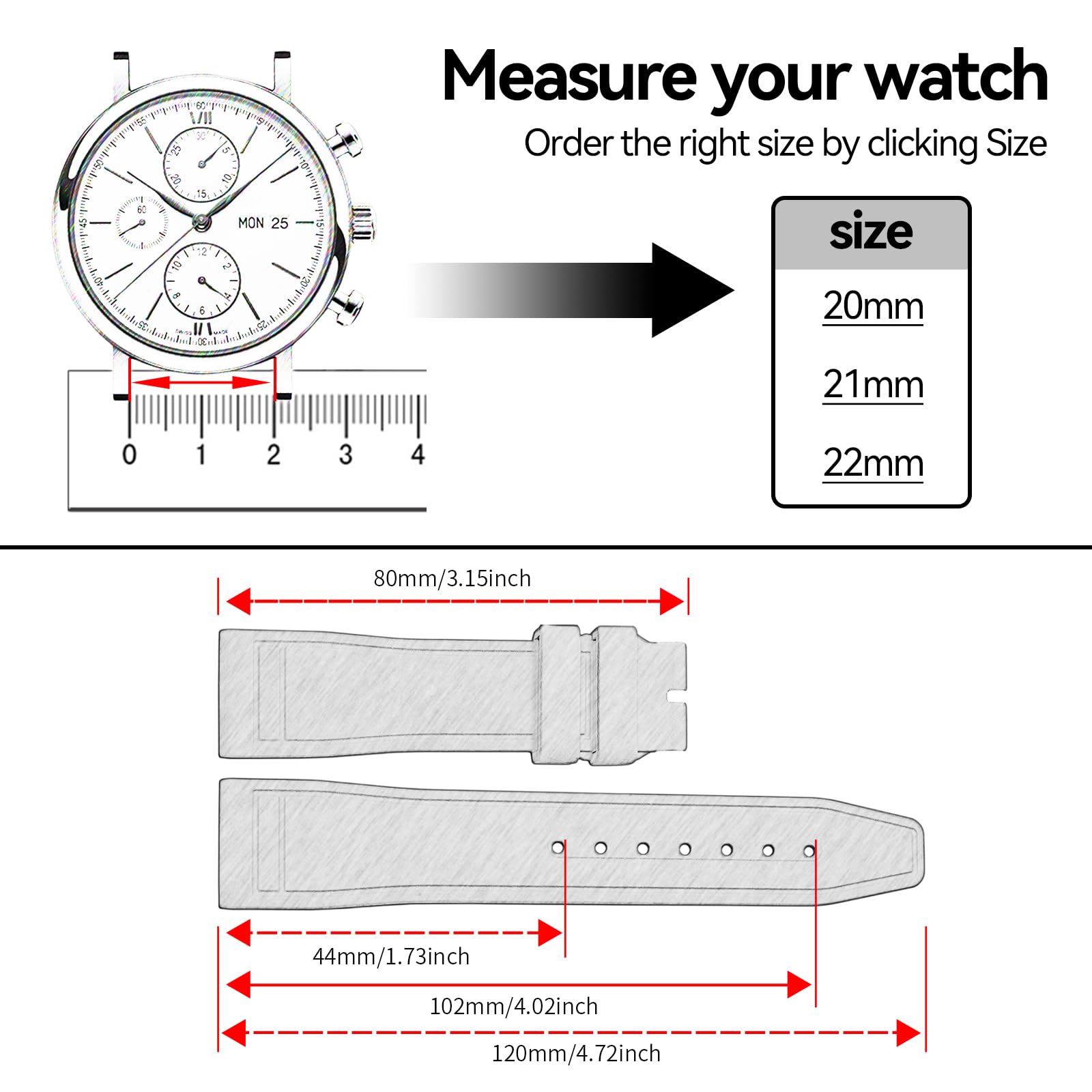 Cinturino per Orologio Uomo in Fluoroelastomero Compatibile con IWC (20mm, 21mm, 22mm) - Resistente all'Acqua, Anti-Polvere e Durevole, Compatibile con Big Pilot