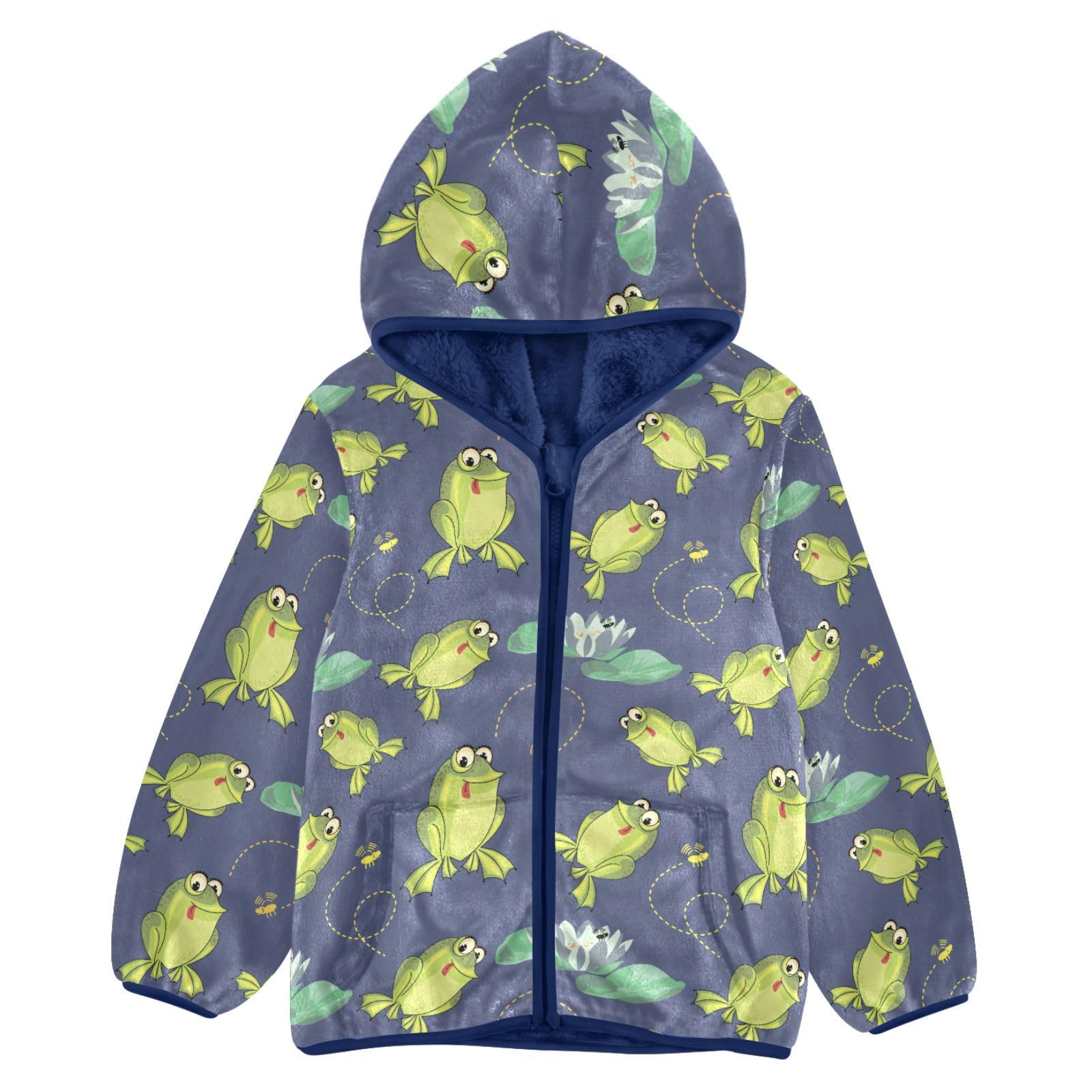 JHKKU Funny Frog Boys Fleece Hoody Jacket Zip Up Coat Warm Fall Winter Plush Jacket Long Sleeve Outerwear