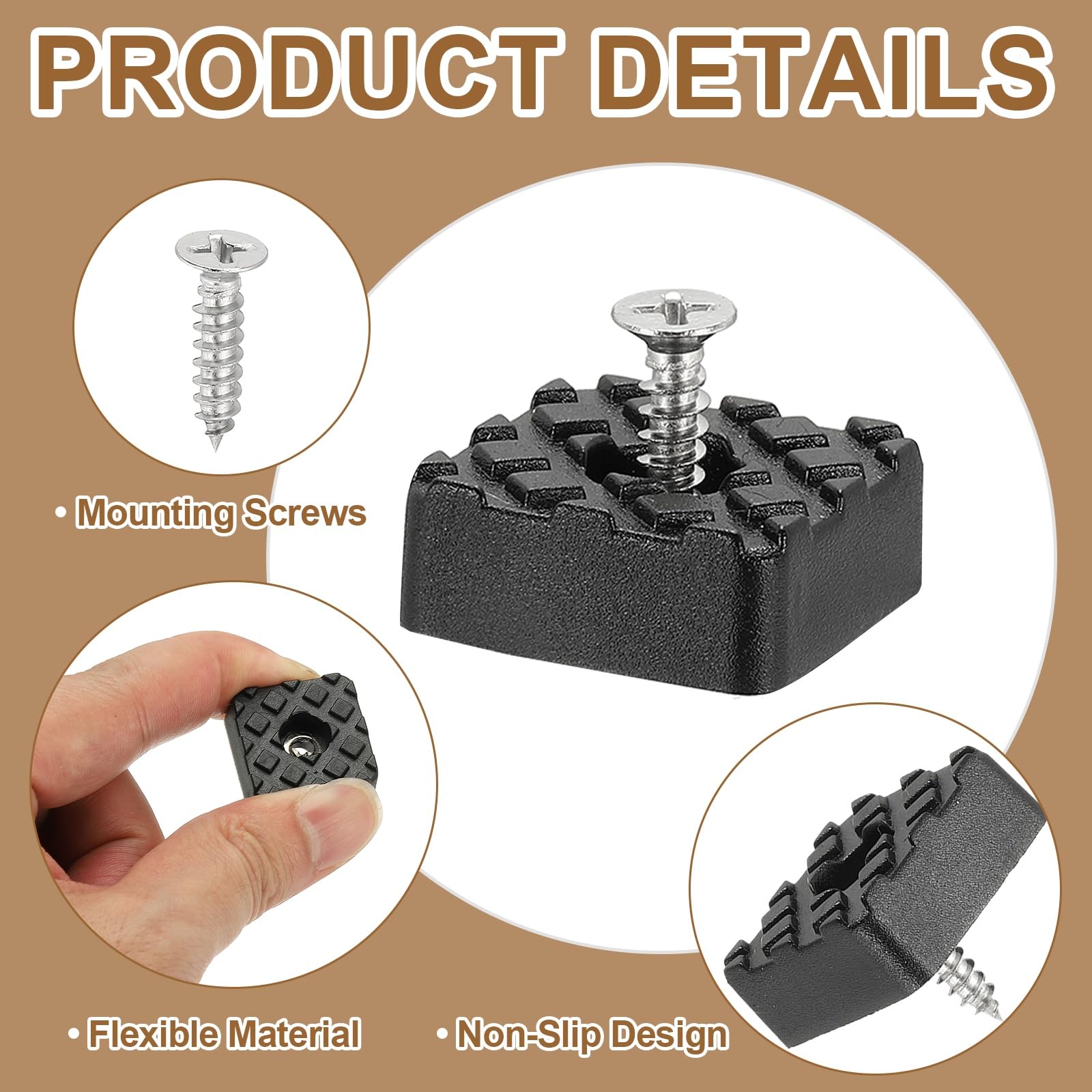 PATIKIL 30mm Screw-On Rubber Feet for Furniture 32 Pcs Non Slip Square Furniture Pads Chair Glides Table Leg Protectors for Hardwood Floor Cutting Board Electronics Black - Image 3
