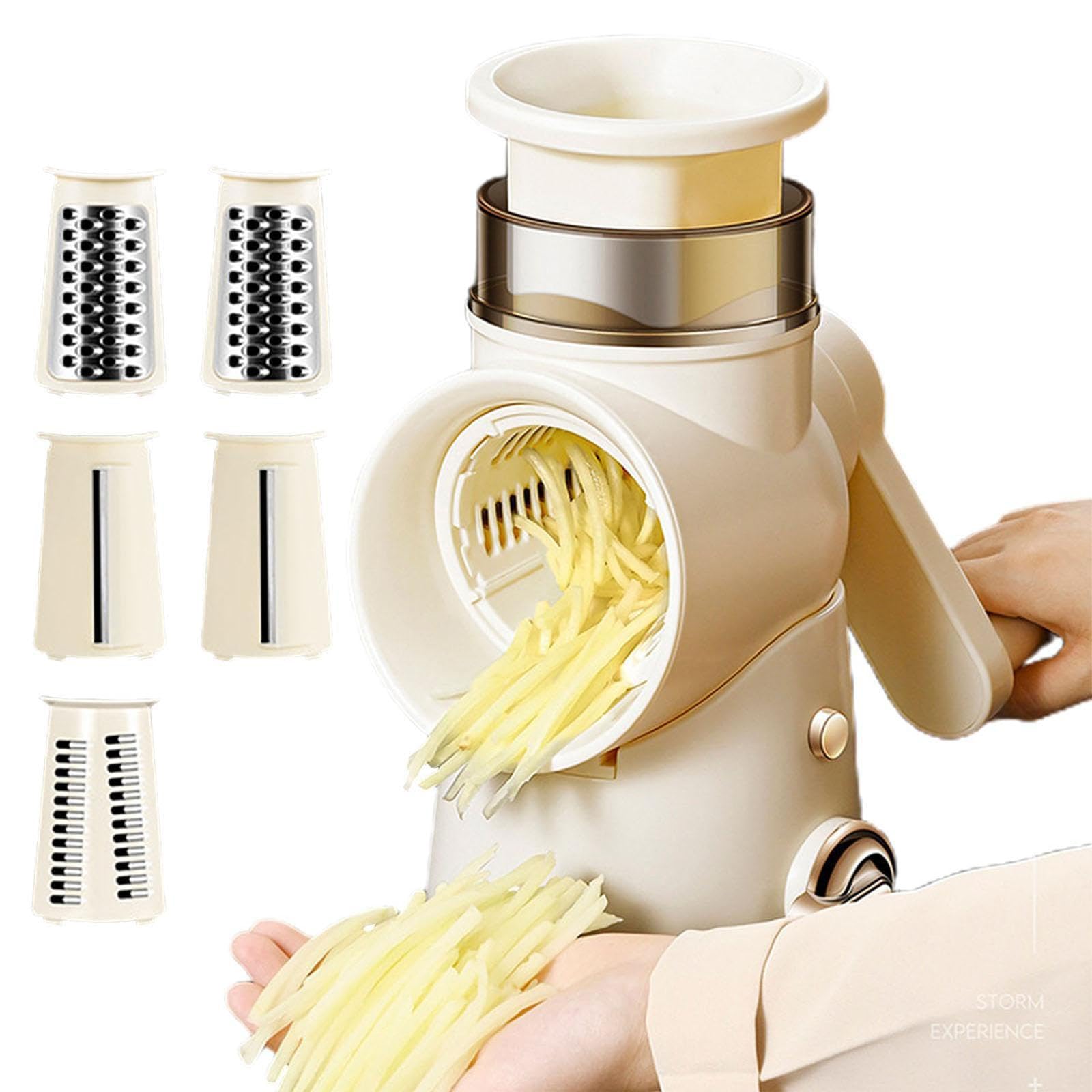 Rallador giratorio con base de succión, cortador de verduras multifuncional, 6 cuchillas intercambiables de acero inoxidable, fácil de limpiar para verduras y frutas