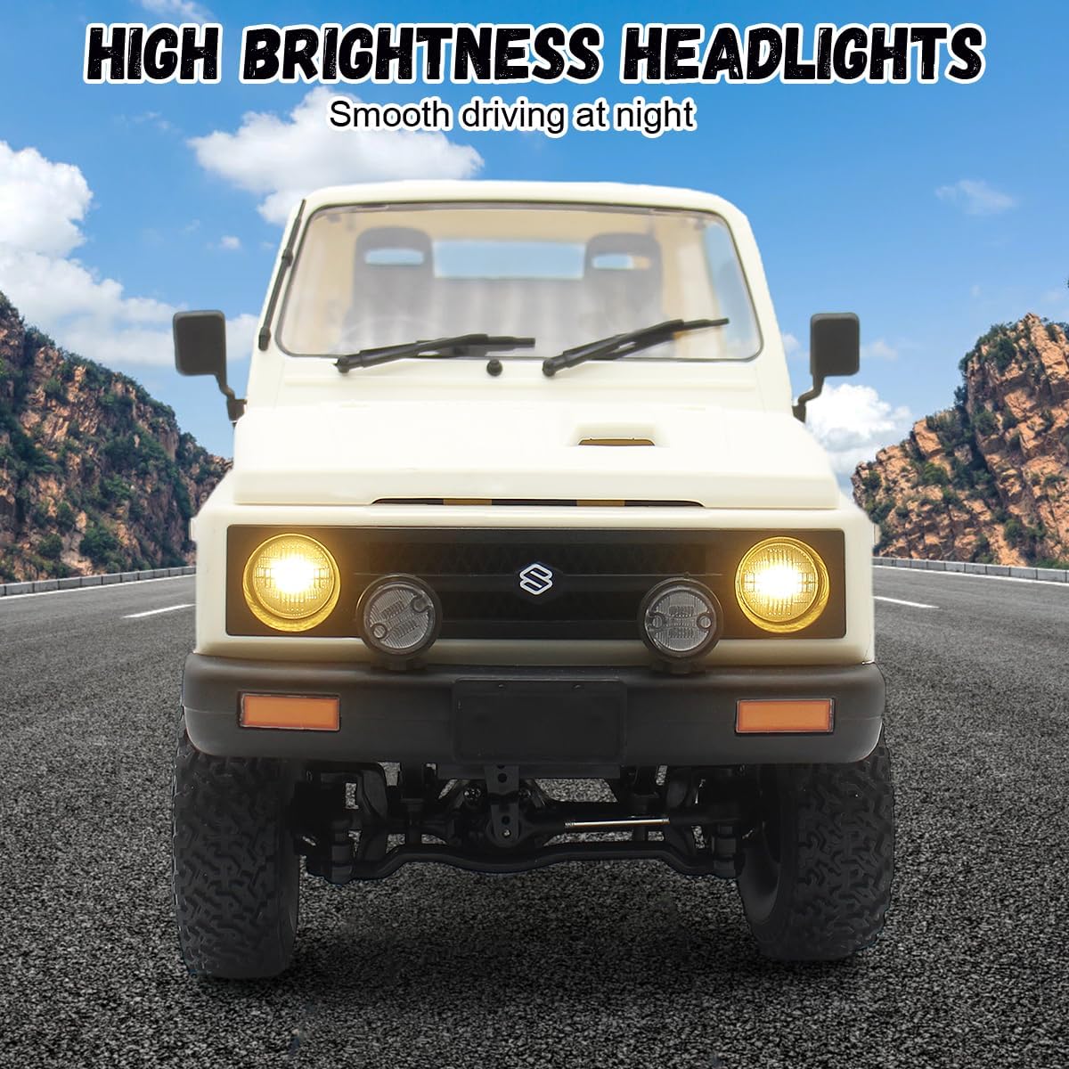 Losbenco RC Crawler 1/10 Scale RC Rock Crawler, WPL C74 Jimny RC Truck All Terrain RC Car RTR 4x4 Off-Road Remote Control Trucks with LED Lights and Two Batteries for Kids and Adults