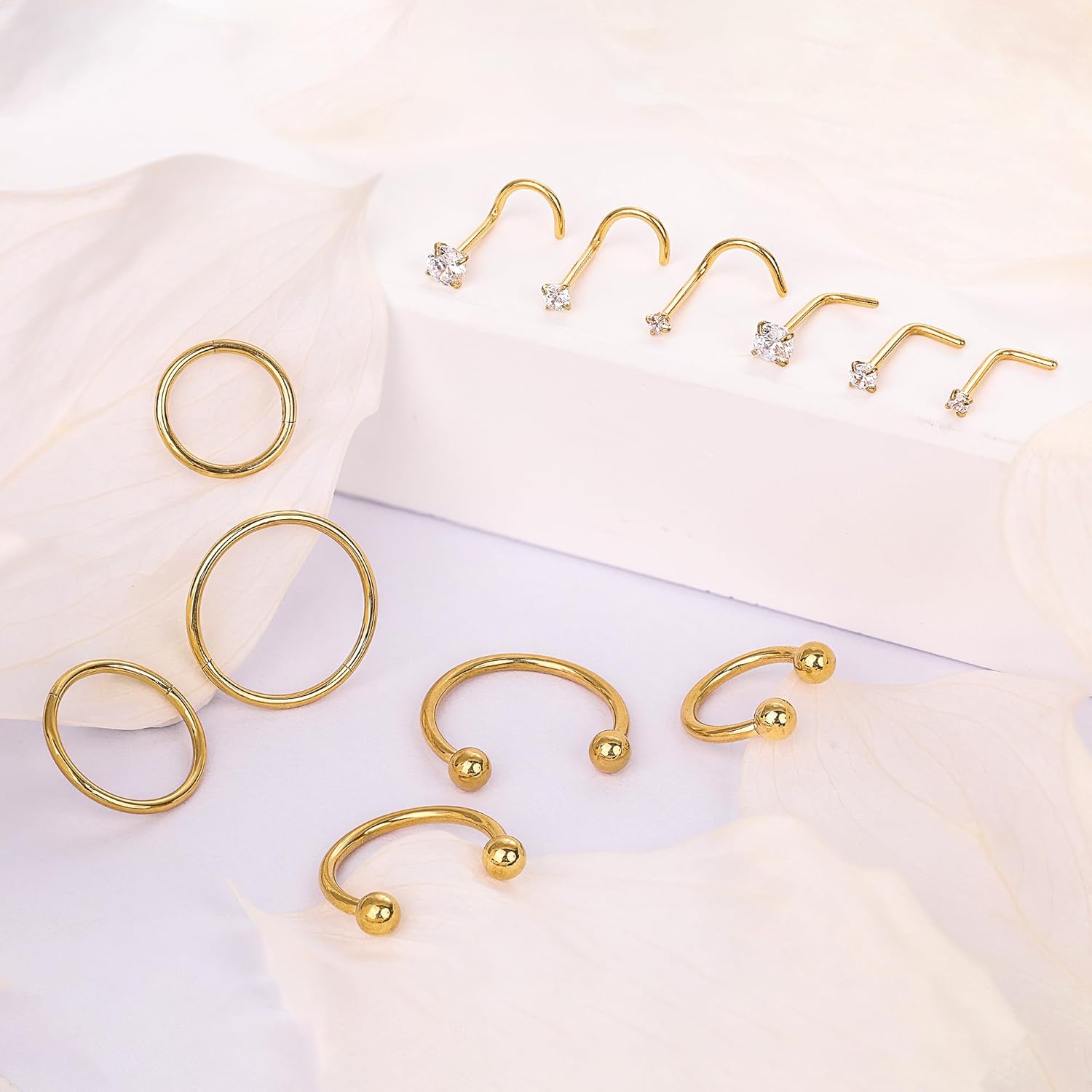 Nose Rings Studs for Women Men: Hypoallergenic Gold Silver 316L Surgical Stainless Steel Hoops Septum Horseshoe/L Shape/Corkscrew Nose Studs Body Piercing Jewelry Tragus Conch 20G 18G 16G - Image 5