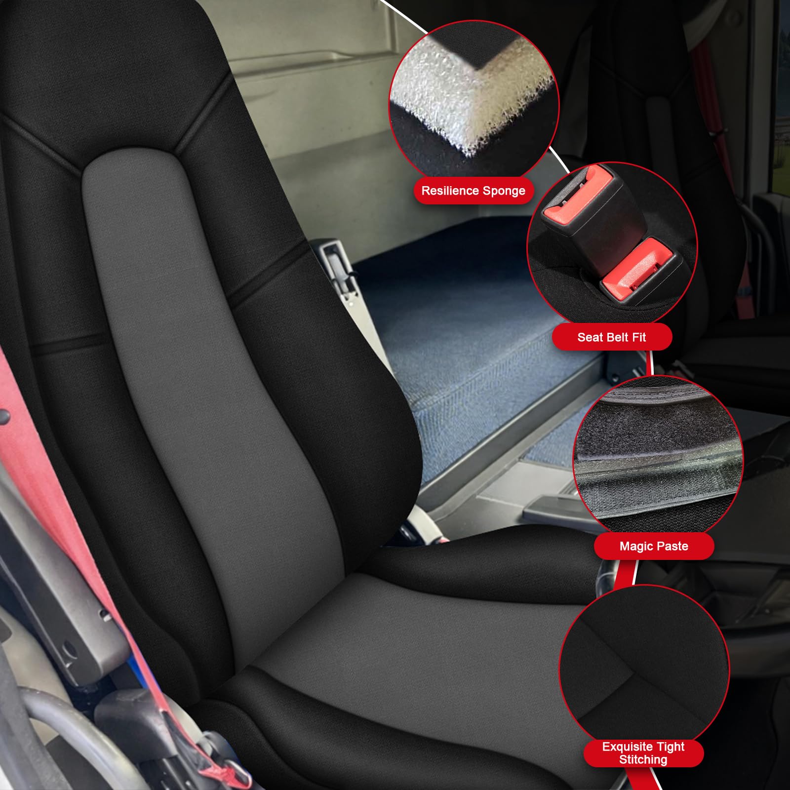 Fundas para asientos de camión para Volvo FH 12 13 16 de 2013–2026 (asiento del conductor acolchado y asiento del pasajero sin acolchado), fundas para asientos de coche Fundas protectoras para