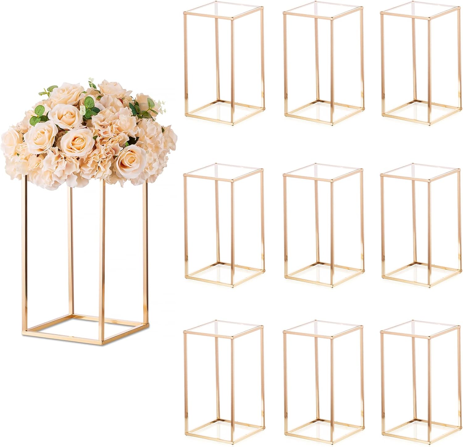 Sziqiqi Dining Table Centerpiece Small Flower Stand for Wedding - Engagement Party Decorations Dining Table Decor for Center Pieces Minimalism Cuboid Design 15.75inch Gold Gold 15.8in - 10pcs