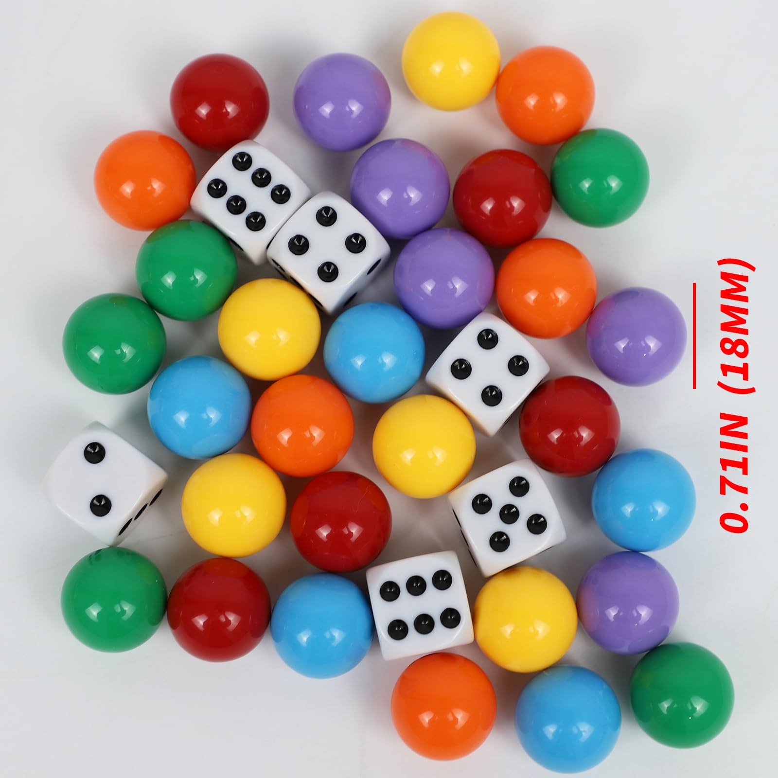 Canicas de repuesto para juego de mesa Wahoo de tamaño grande de 20 mm, 5 de cada uno de los 6 colores, 6 dados y una bolsa de juego para agravación Wahoo juego de mesa