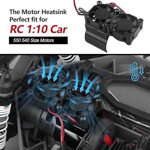 Miniatura 19 de Disipador de calor de aluminio con sensor térmico de motor RC con doble turbo ventiladores de alta velocidad para 540 550 motores Traxxas Redcat HSP