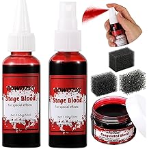 Bowitzki Fake Blood 6PCS Stage Blood + Spray Blood + Coagulated Blood + SFX Sponge Realistic Washable For Special Effects SFX Makeup Zombie Vampire Monster Festivals Party Halloween Christmas