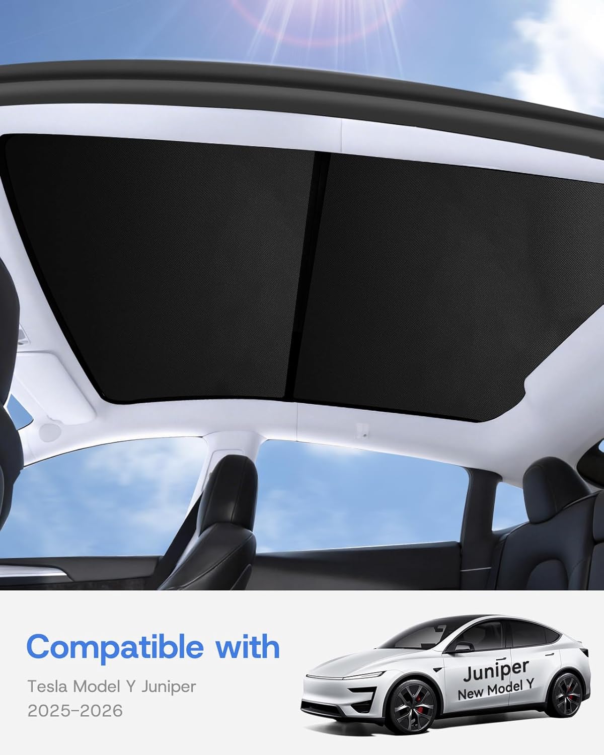 Upgrade Sunshade Roof for Tesla Model Y Juniper 2025 2026, [Graphene Coatings & UPF 50+ & No-Sag] OEM-fit Precision Heat Insulation Glass Sunroof Cover for Tesla Model Y Accessories, Black, 2PCS