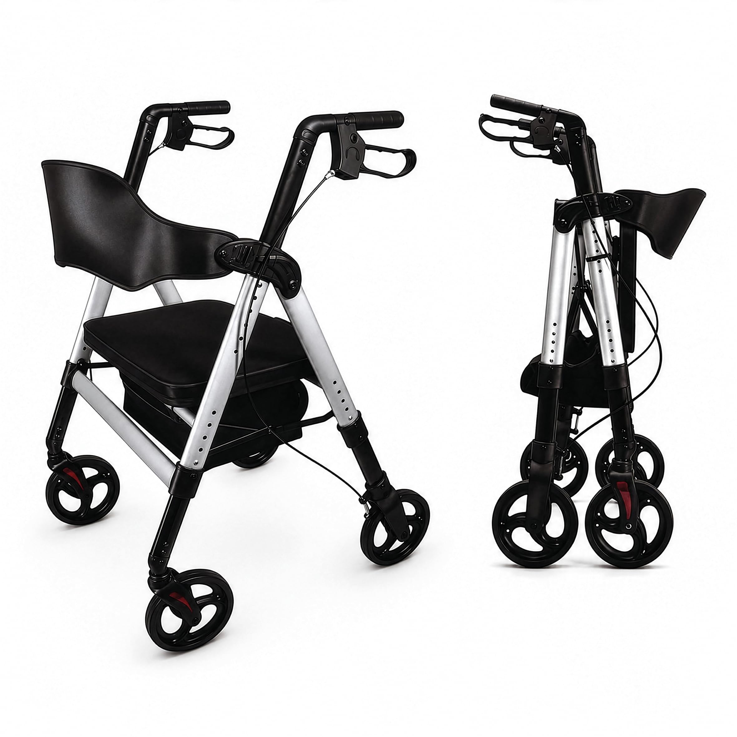 Aidapt Bariatrischer Rollator, zusammenklappbar, leicht, 4 Räder, Mobilitätshilfe mit Sitz, abnehmbarer Tragetasche, feststellbaren Bremsen und pannensicheren Reifen für den Innen- und Außenbereich.