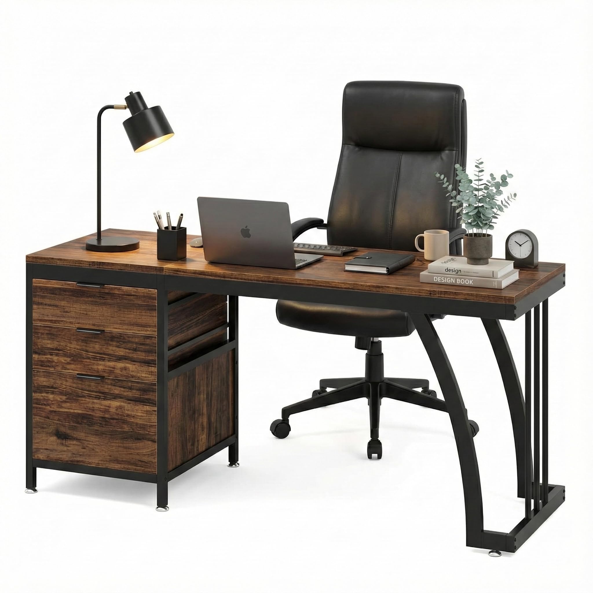 Lailang 150cm Scrivania Computer con 3 Cassetti, Scrittoio Vintage, Scrivania da Studio, Mobili Ufficio Moderni, Scrivania Gaming Marrone, Scrivania Lunga, 150 x 50 x 75 cm, Marrone Rustico