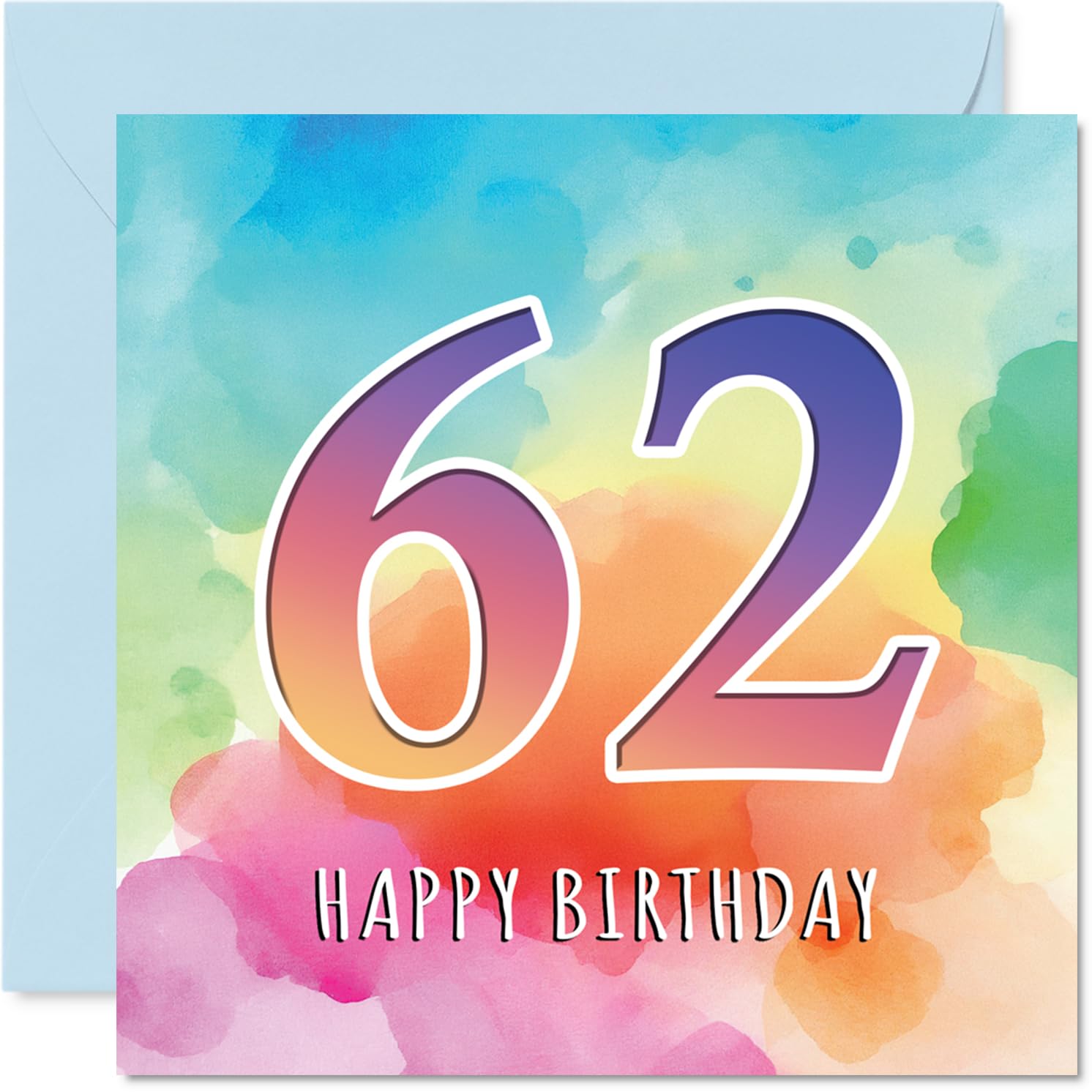 62nd Birthday Cards for Women and Men, Colourful Watercolour Age