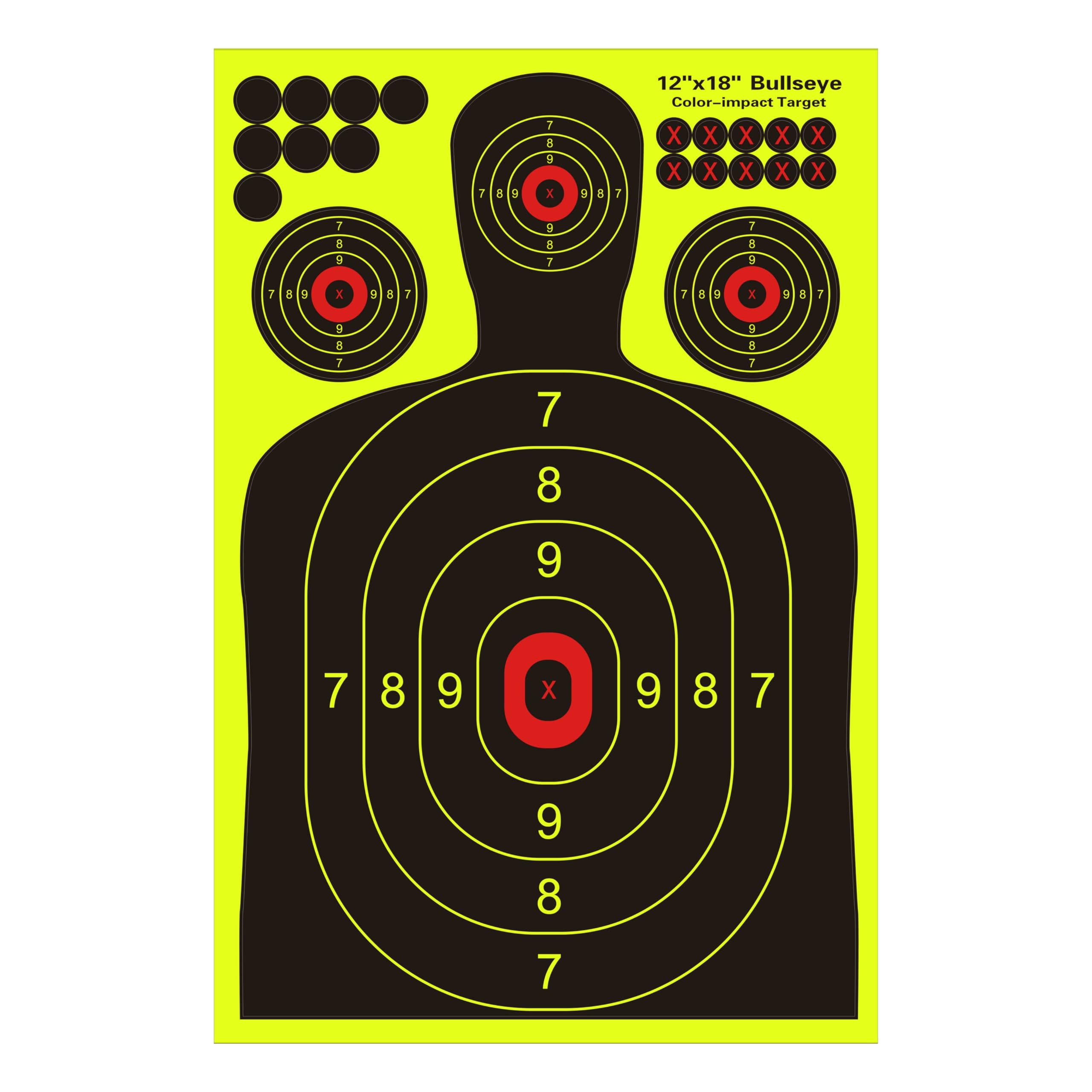 12x18 inch silhouette splatter targets - bright fluorescent yellow easily seen on impact when hitting target for bb guns airguns rifles indoor and outdoor ranges 102550100 pack