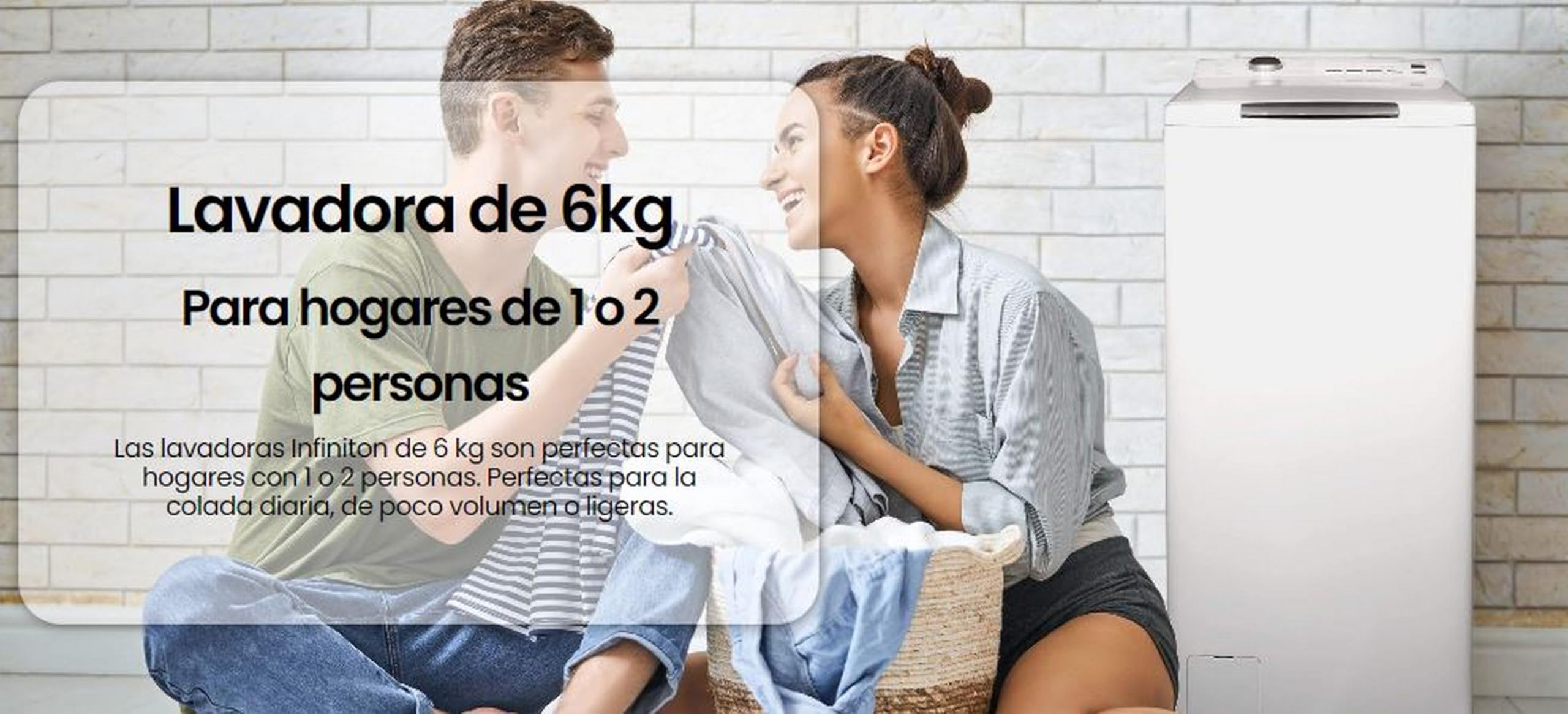 INFINITON Lavadora Carga Superior TLW-L62CBJ, 6 Kg, 1200 rpm, C, Función VAPOR CARE, Lavado en frio, 16 Programas, Regulación en altura, Blanco