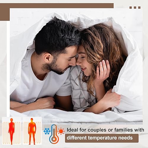 Miniatura 2 de Edredón de doble zona de 88 x 88 pulgadas para parejas con diferentes niveles de calor para todas las estaciones, manta de cama tamaño Queen lavable