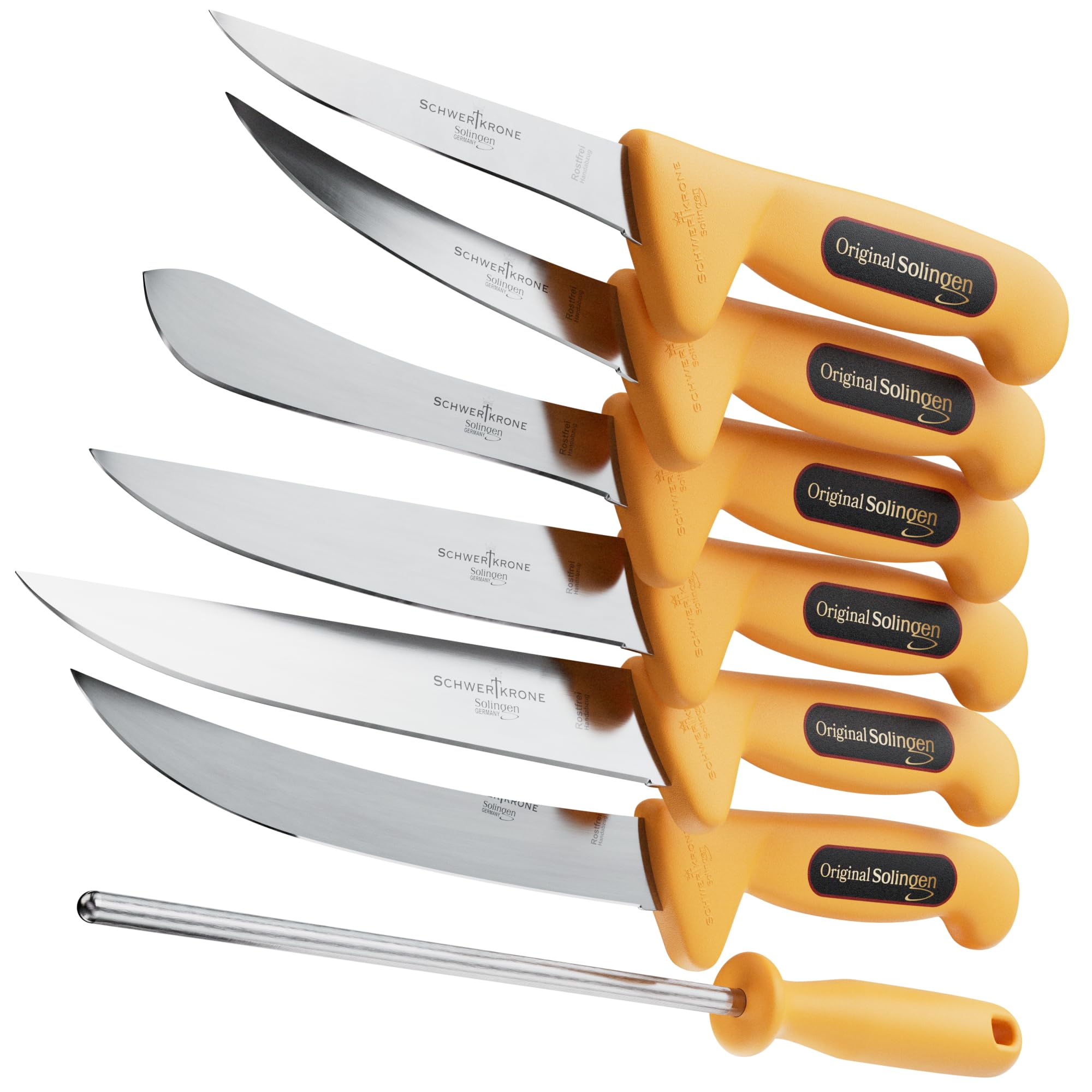 Schwertkrone Solingen - Cuchillos de carnicero profesional Made in Germany - Cuchillo de carnicero, cuchillo de deshuesar, cuchillo de carnicero, rifle de afilar