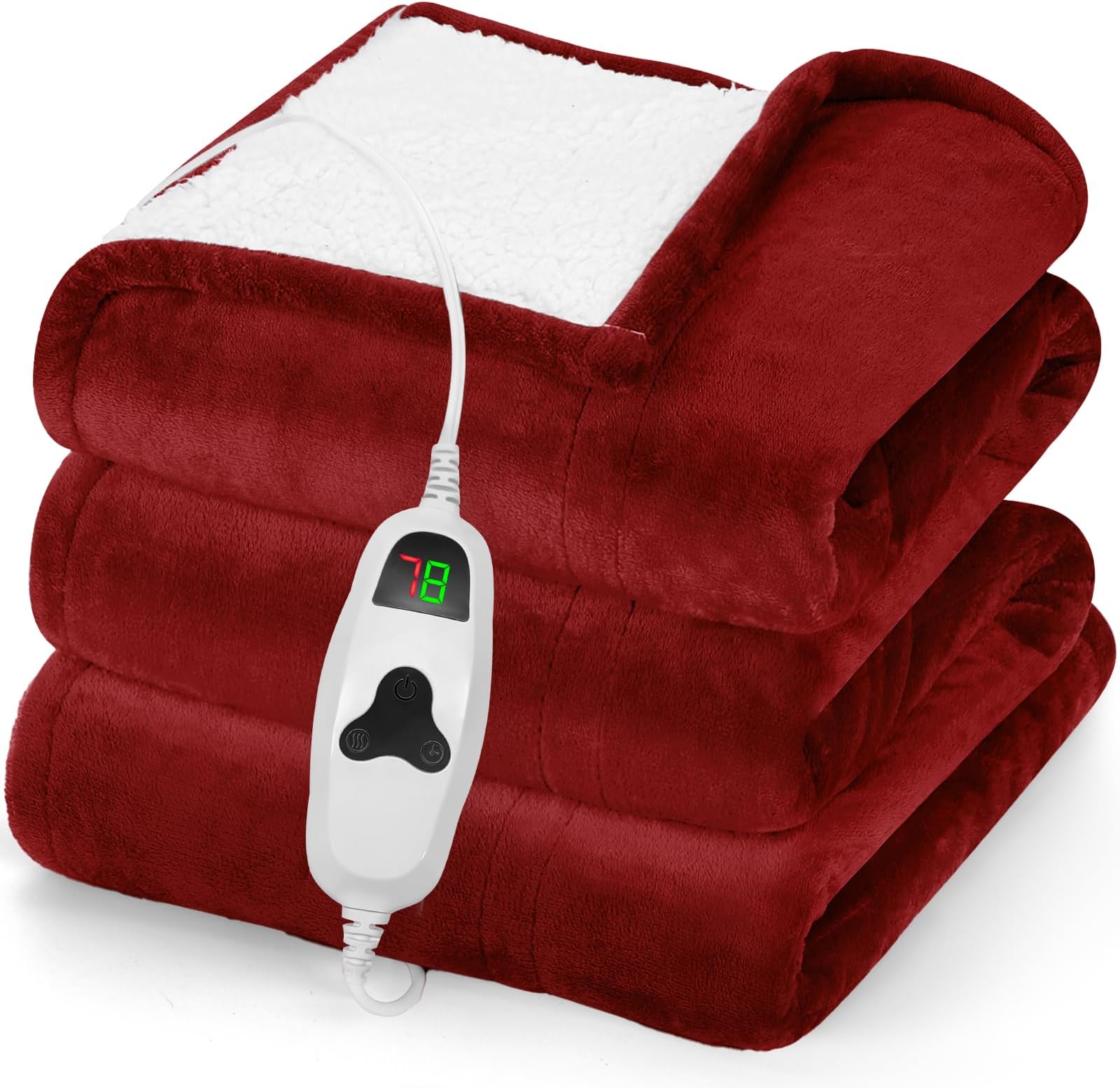 greenoak Heated Blanket Electric Throw 50"X60", Heating Blanket with 10 Heat Levels 1/2/4/6/8 Hours Auto-Off Overheat Protection, Flannel Sherpa Soft Warm Heater Blanket, ETL Certified Red