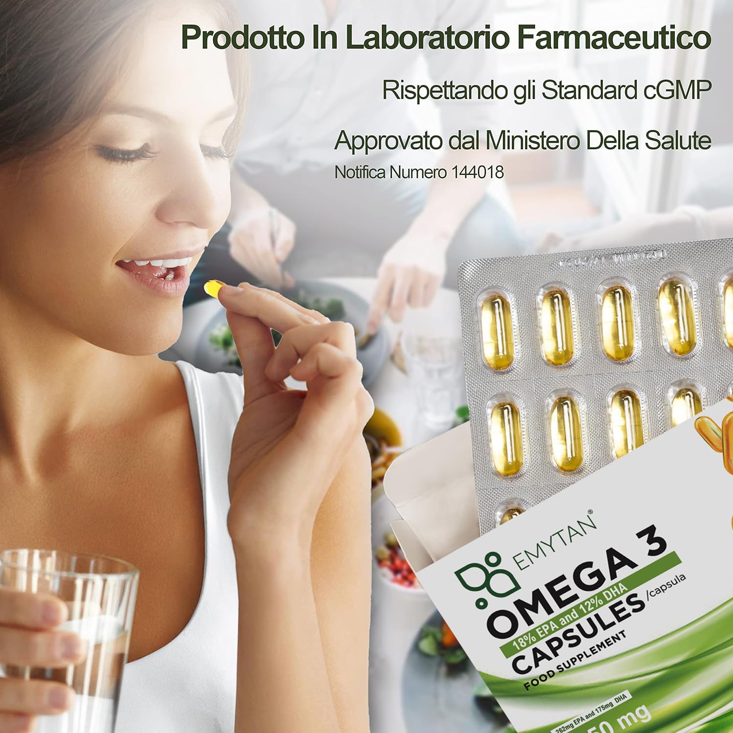 Omega 3 Alto Dosaggio 1450mg - 18% EPA e 12% DHA - Integratore Olio di Pesce Purificato - Supporto Funzione Cardiaca, Vista e Cerebrale - 180 Capsule