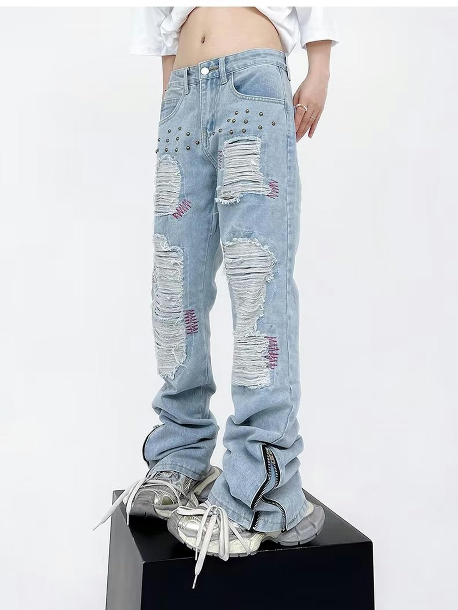 Jeans da Strada da Uomo Pantaloni Vecchi Larghi e Dritti - Blu - XXL