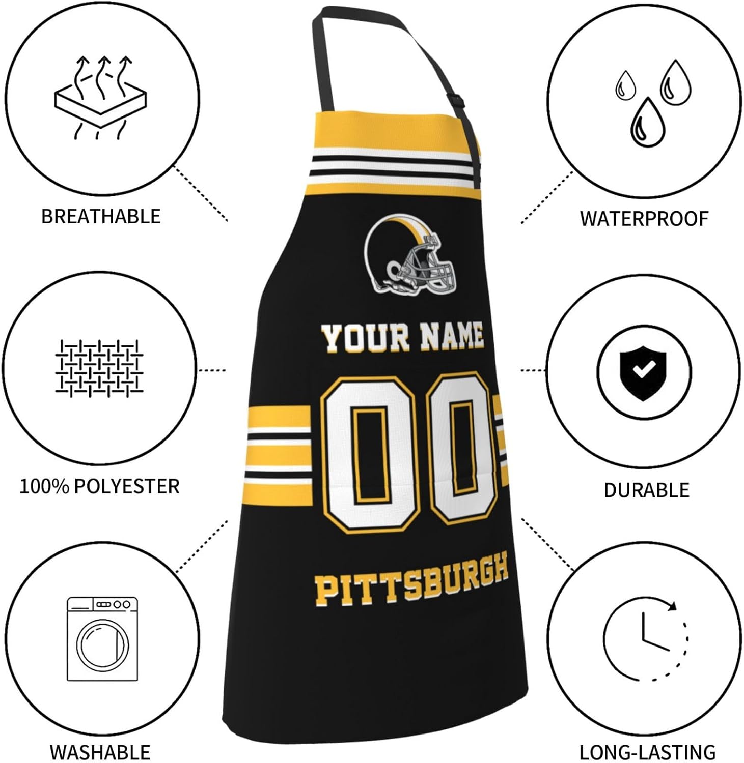 Personalized Football Style Aprons, Custom Name and Number Kitchen Apron, Customized Aprons - Image 6