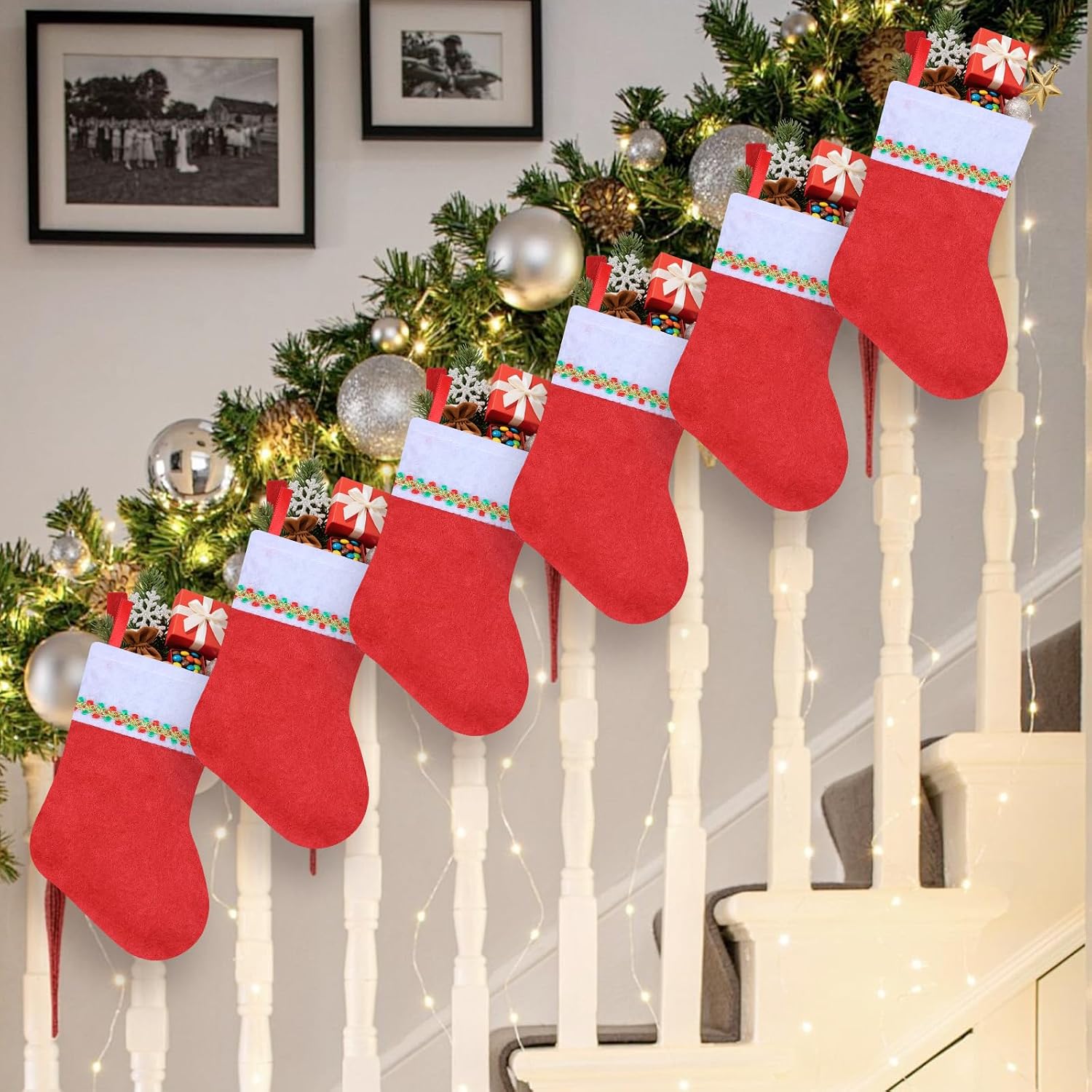 100 Pack Mini Felt Christmas Stockings 7 Inches Red and White Xmas Stocking