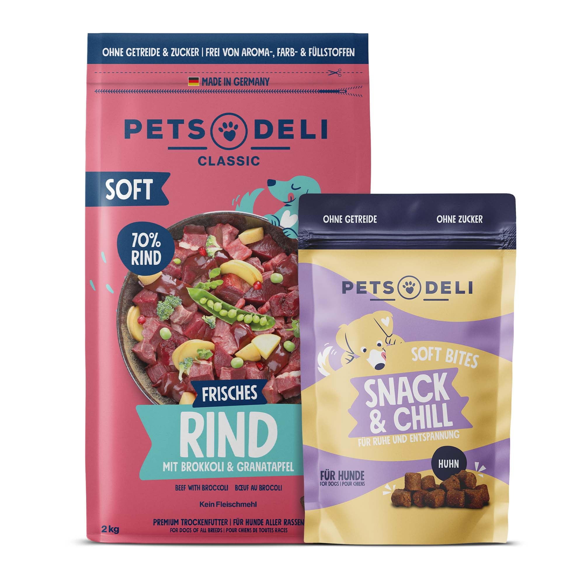Pets Deli Bundle für Hunde Soft-Trockenfutter Rind & Snack, 2300g
