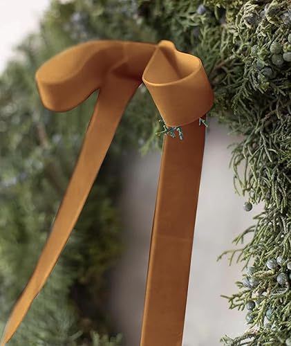 Miniatura 183 de Cinta de terciopelo caqui de 3/8 pulgadas, 25 yardas para árbol de Navidad, envoltura de regalos, ramo de flores, decoraciones de corona