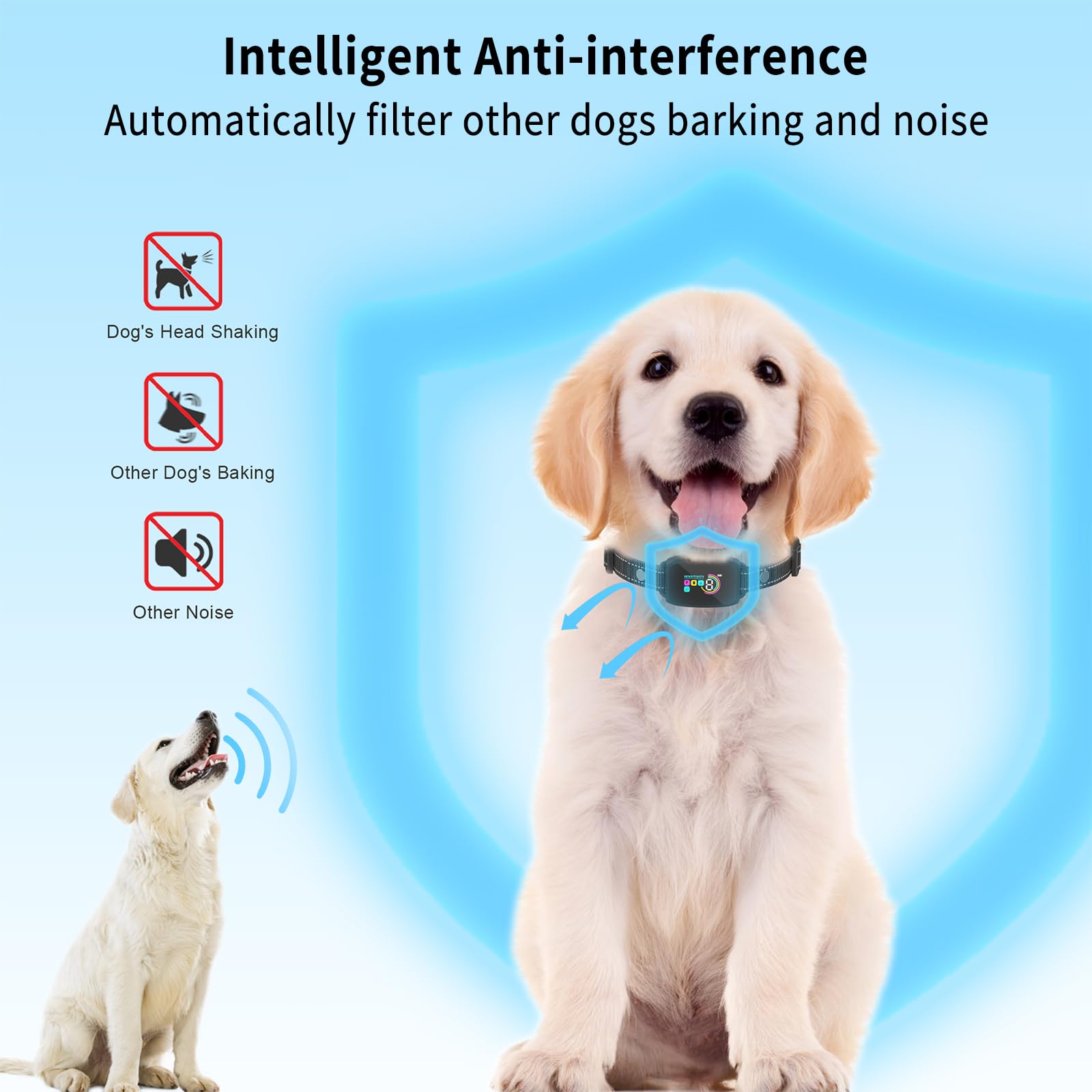 Collare Antiabbaio Per Cani, 8 Modalità Livelli di Sensibilità, Collare Anti Abbaio Ricaricabile, Modalità Suono/Vibrazione Forte, Impermeabile IP67, Per Cani Piccoli e Grandi (Nero)