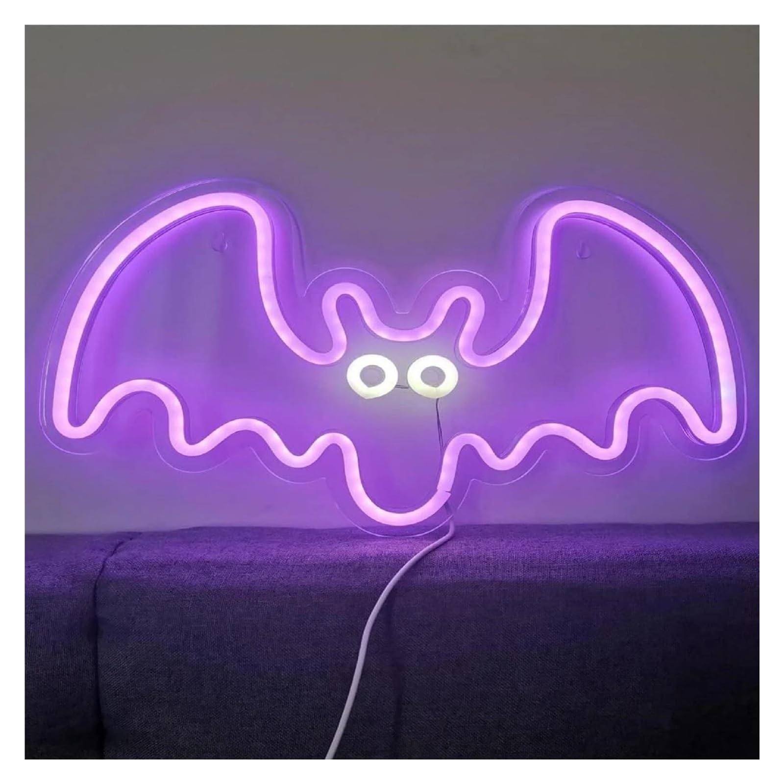 LEMST Signs Lamp Spooky Bat Neon Sign USB Powered Light Purple Bat Neon Light for Wall Decor Bedroom Ambiance 22x40cm