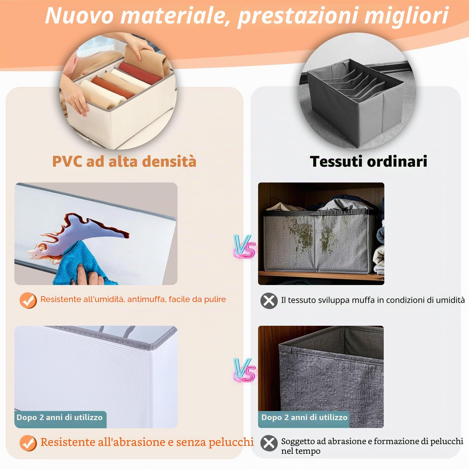 EASEVE Confezione da 6 organizer per armadio e vestiti – Divisori pieghevoli per cassetti a 7 scomparti, organizer per jeans, pantaloni, camicie, pantaloni, scatole impilabili per abbigliamento