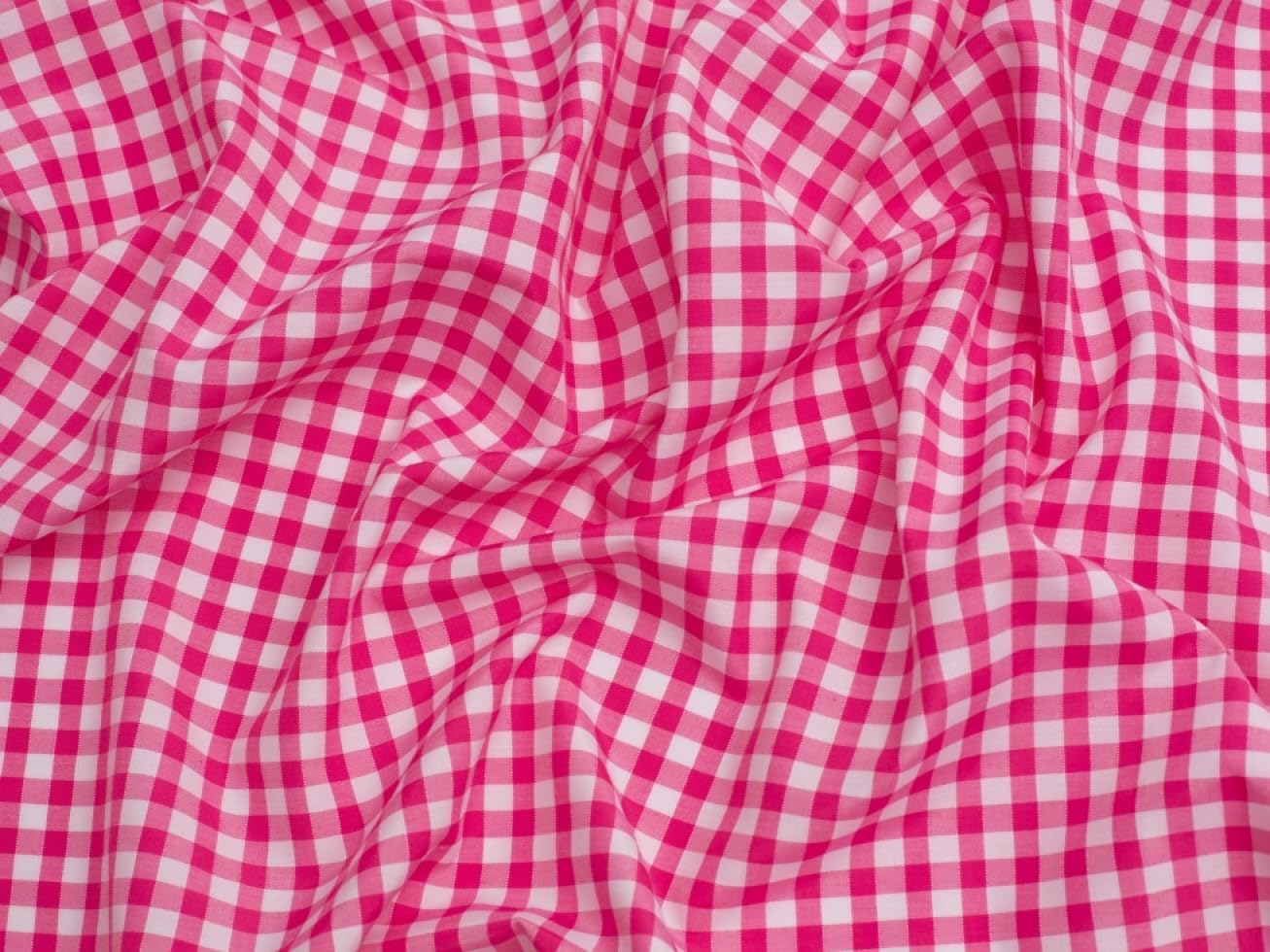 Minerva Cerise Pink Core Range 1/4 Inch Check Gingham Fabric - Lightweight & Suitable For Dressmaking - Approx Width: 112.5Cm / 45" - Sold Per Metre
