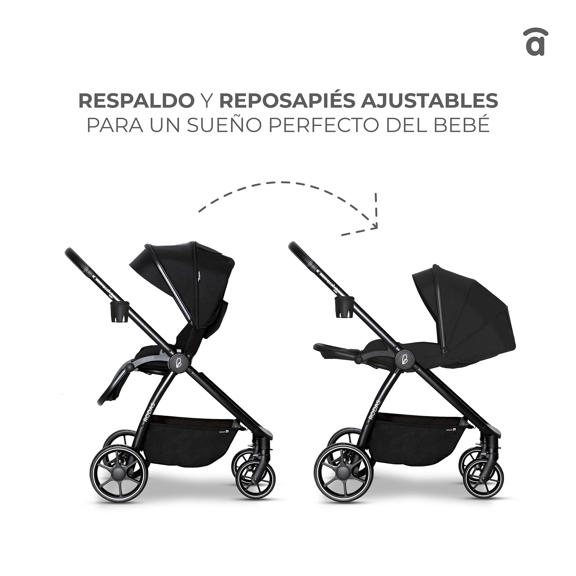 Asalvo RODAS Trío Convertible, 3 en 1, Silla de Paseo, Carrito de bebé, Silla de Auto, Confortable, Segura, Capota extensible, Suspensión en las Ruedas, Freno trasero, Carga Máxima 23 kg, Beige