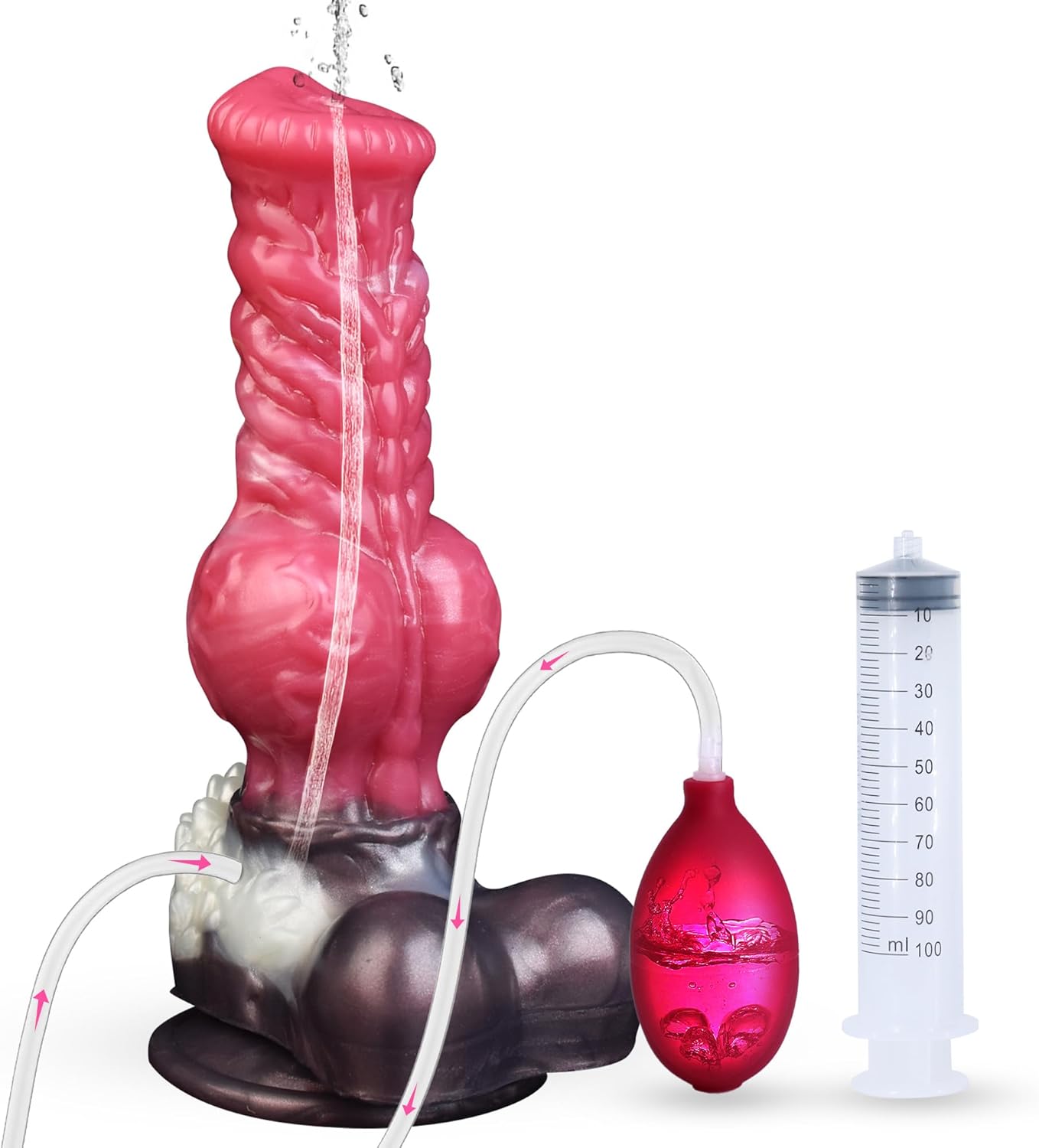 Squirting Dildo Realistic Big Wolf Dildos with Knot, 8.26inch Thick Pink Silicone Suction Cup Big Monster Penis Anal Plug Toys for Women Men Couples (S-Squirting)