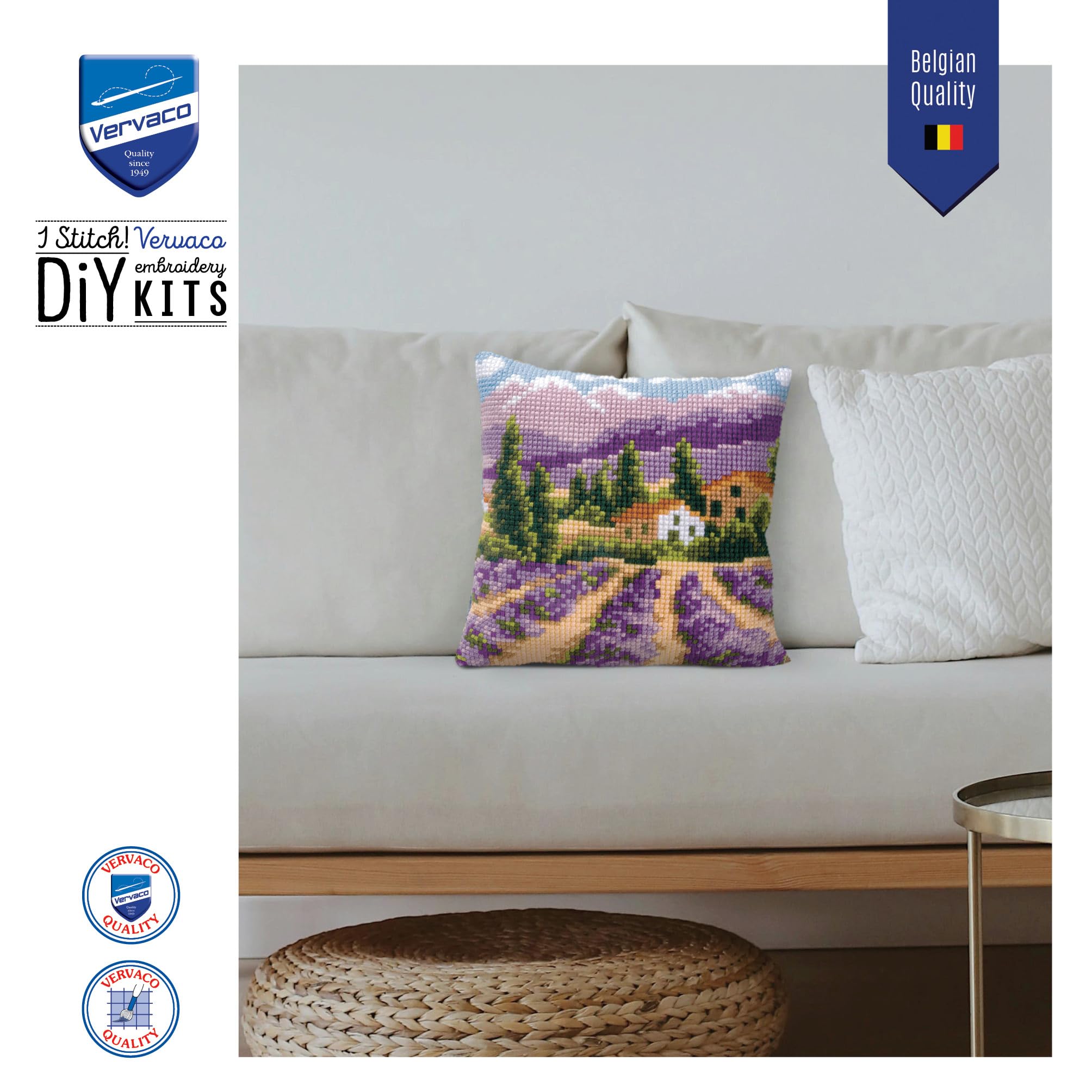 VERVACO Kit Cuscino Punto Croce PROVENZA Set Ricamo Principianti Cuscini Gobelin Decorativi ca. 40 x 40 cm Accessori per Lavoretti Creativi DIY Casa Decor Hobby Adulti Cross Stitch
