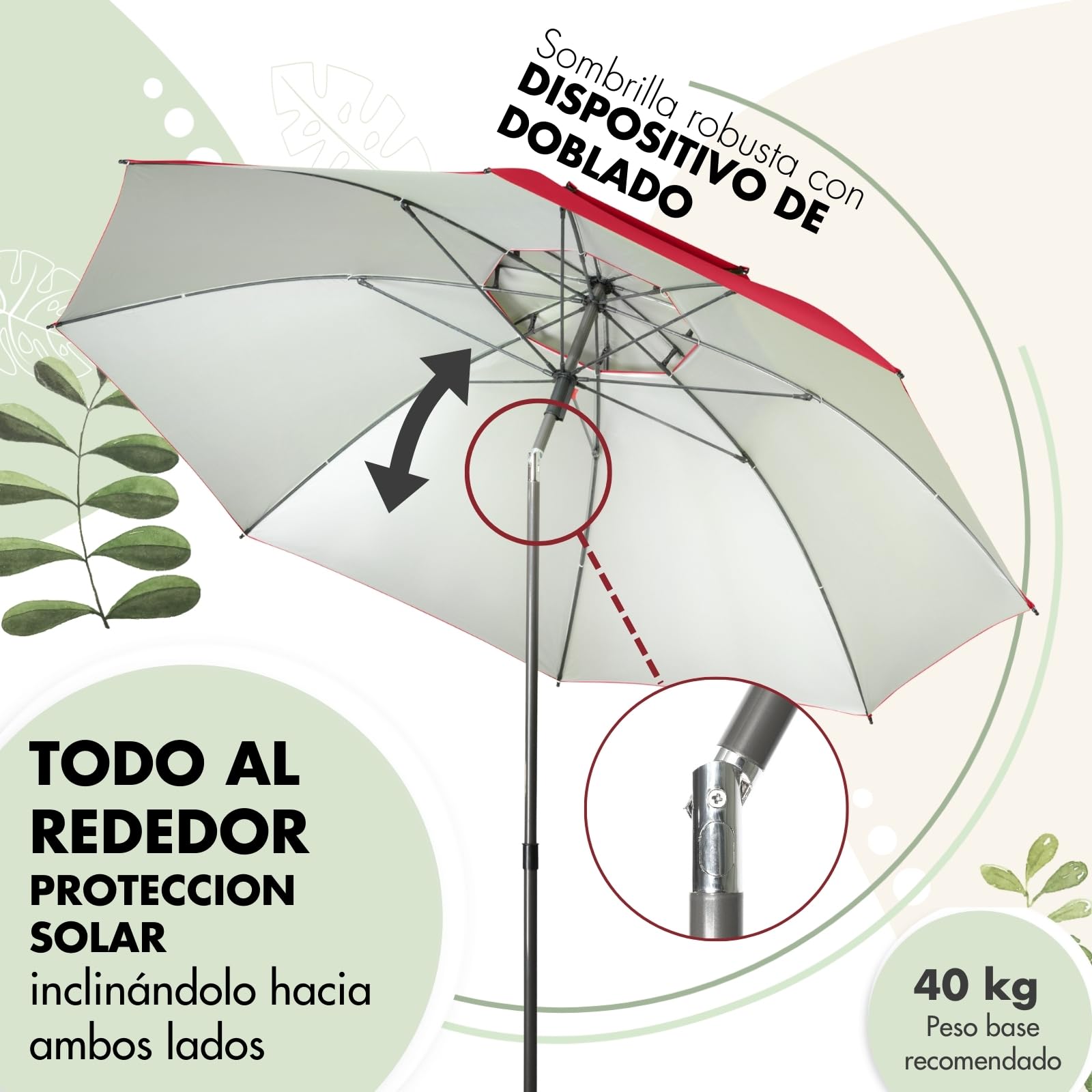 Doppler derby Sombrilla de 200 cm, sombrilla para playa, balcón y terraza, altura regulable, con protección UV, sombrilla plegable, para playa y piscina al aire libre