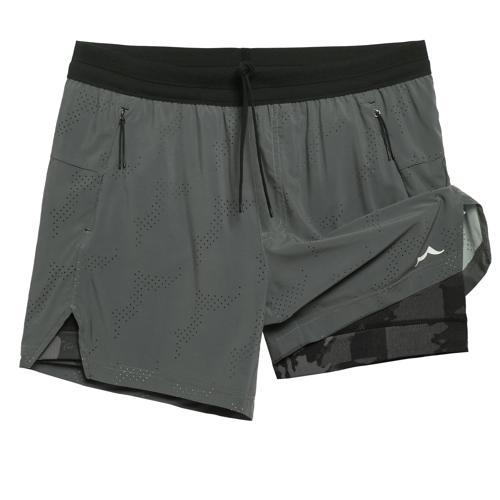 maamgic Mens 2 in 1 Running Shorts 5 Gym Workout Shorts with Zipper Pockets