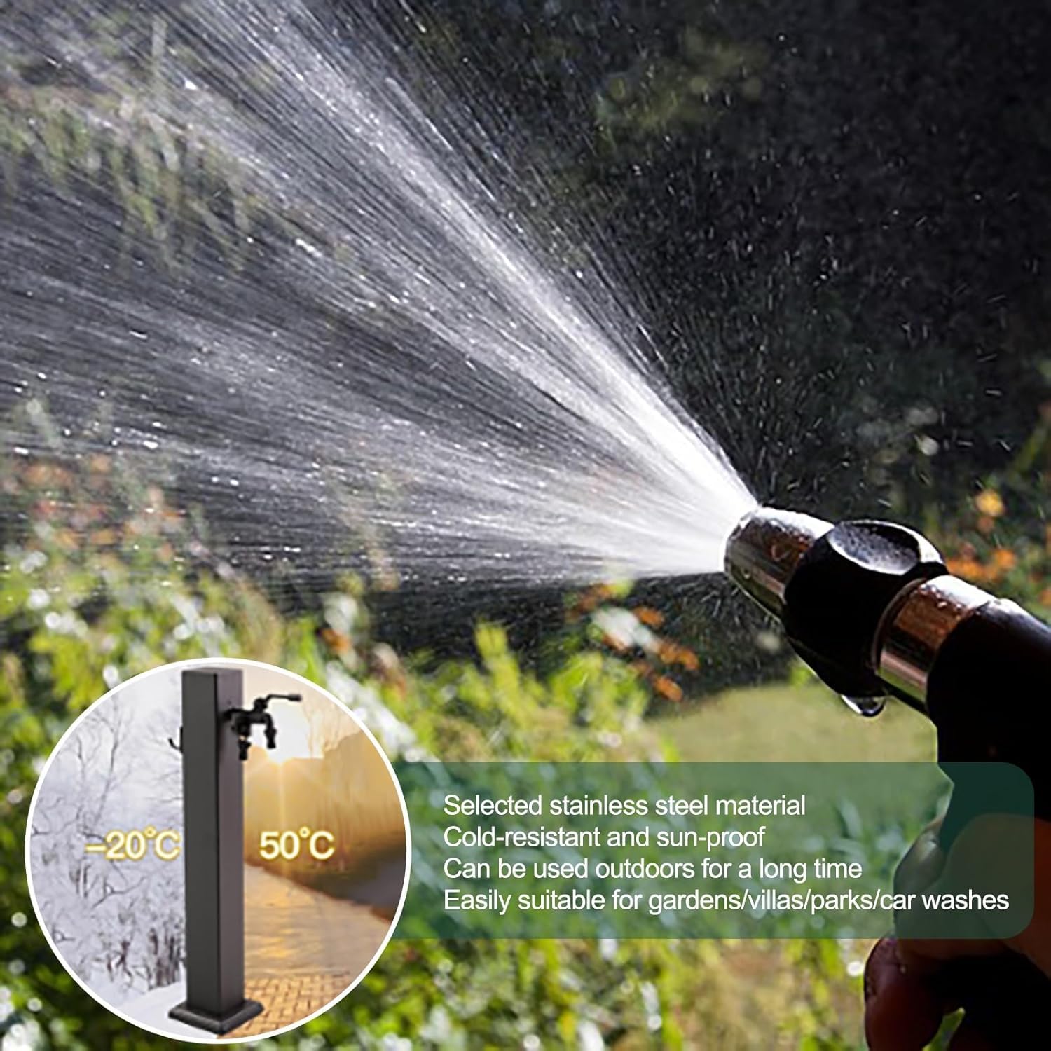 Supporto verticale per tubo dell'acqua da giardino con rubinetto, erogatore d'acqua antigelo per esterni per irrigazione e lavaggio
