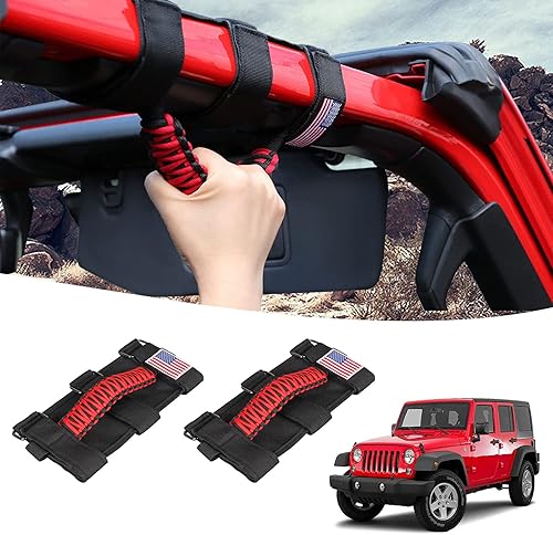 GAIZON Paquete de 2 asas de agarre de barra antivuelco, asas de paracaídas para Jeep Wrangler CJ YJ TJ JL JK LJ JLU JKU Sahara Freedom Rubicon,